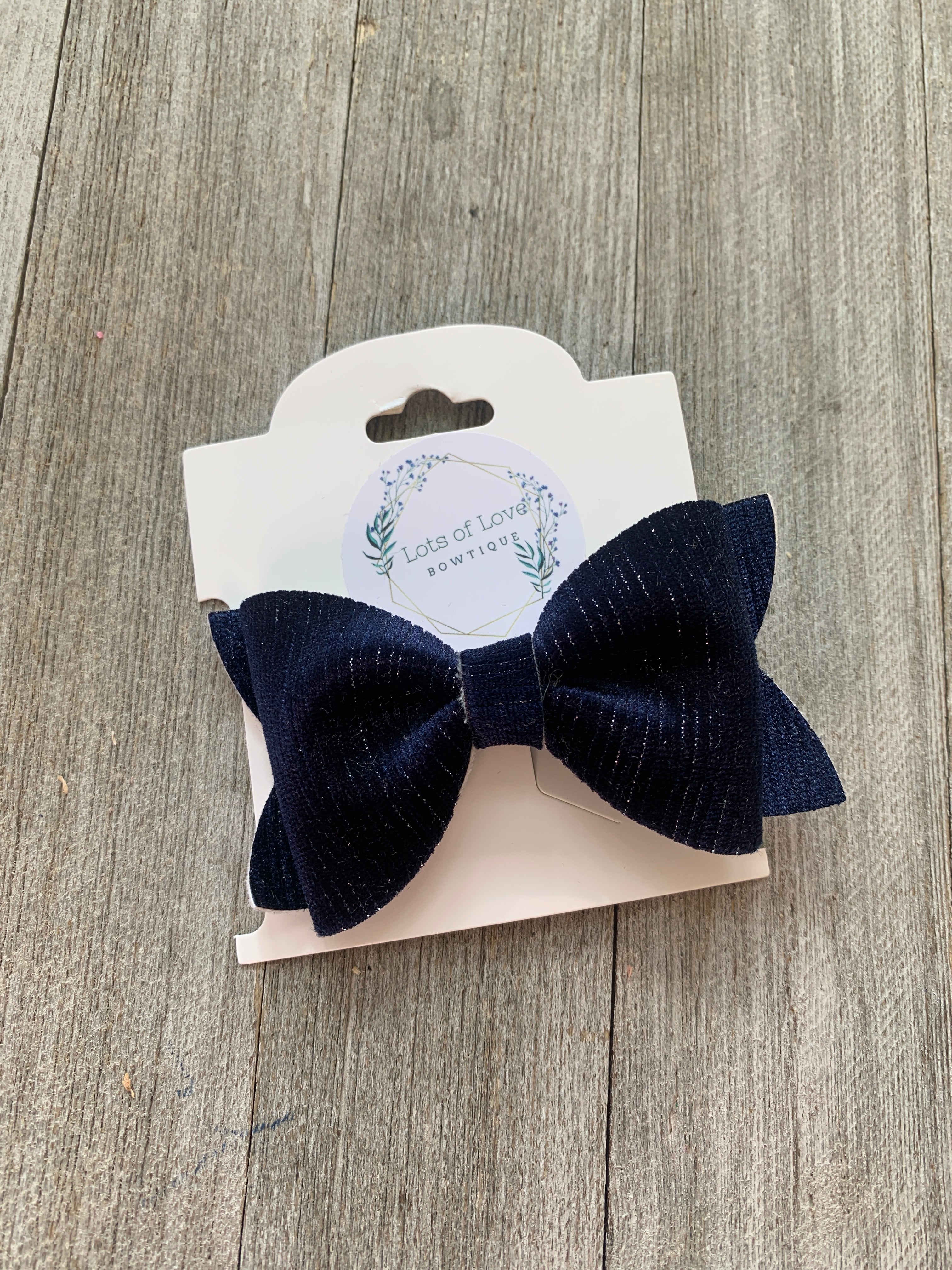 Navy Pinstripe Velvet Jordyn Bow
