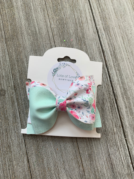 Mint Floral Twist Bow