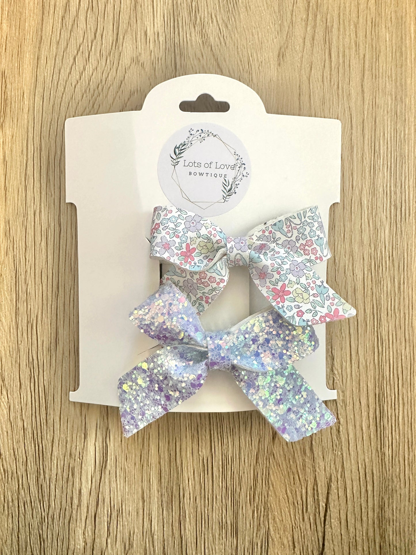 Spring Floral and Lavender Glitter Ponytail Set