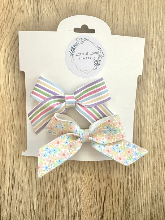 Spring Stripe and Coral Blue Floral Ponytail Set