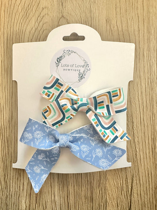 Geometric Lines Blue Floral Ponytail Set