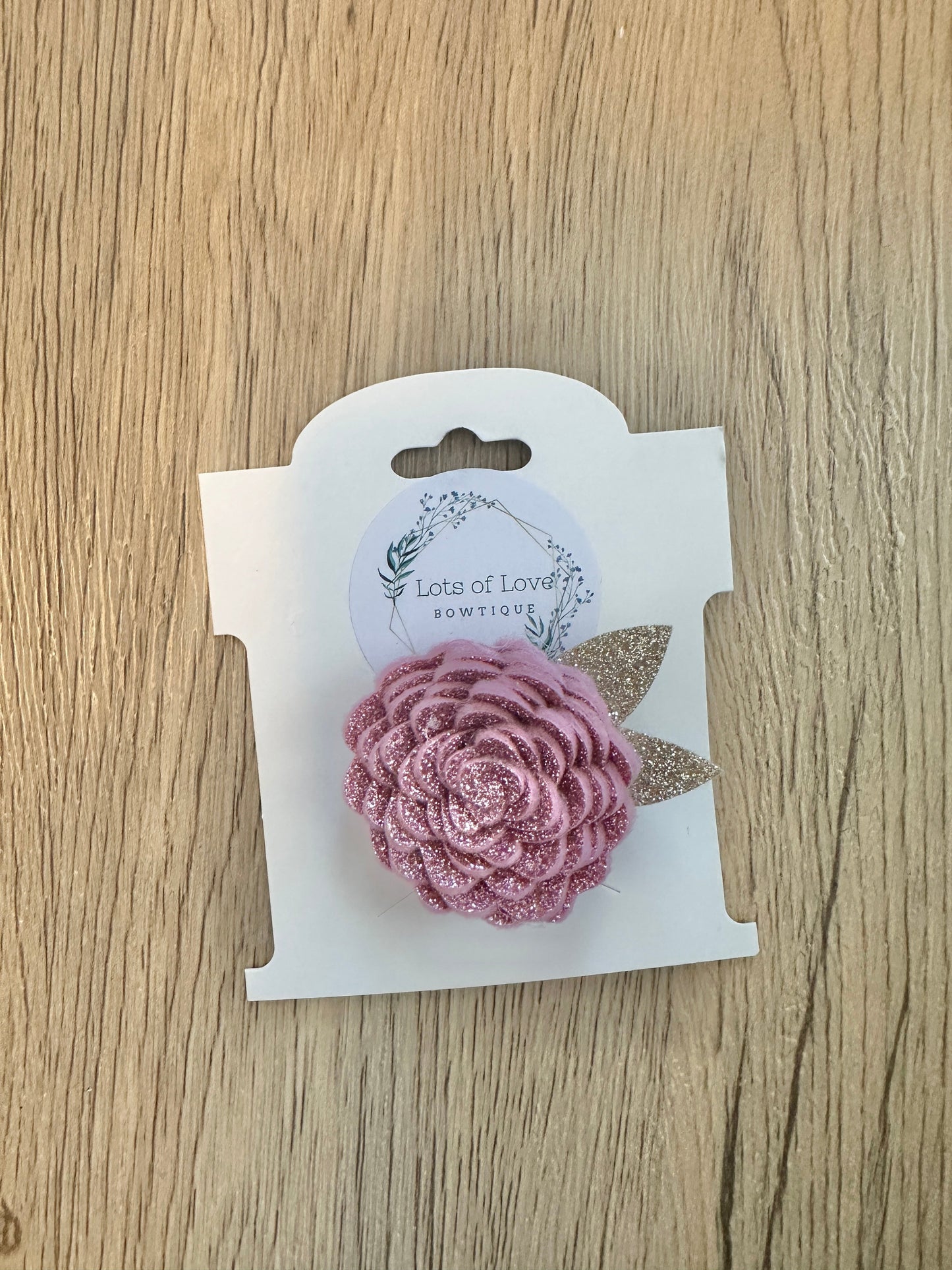 Rose Quartz Glitter Felt Flower Clip