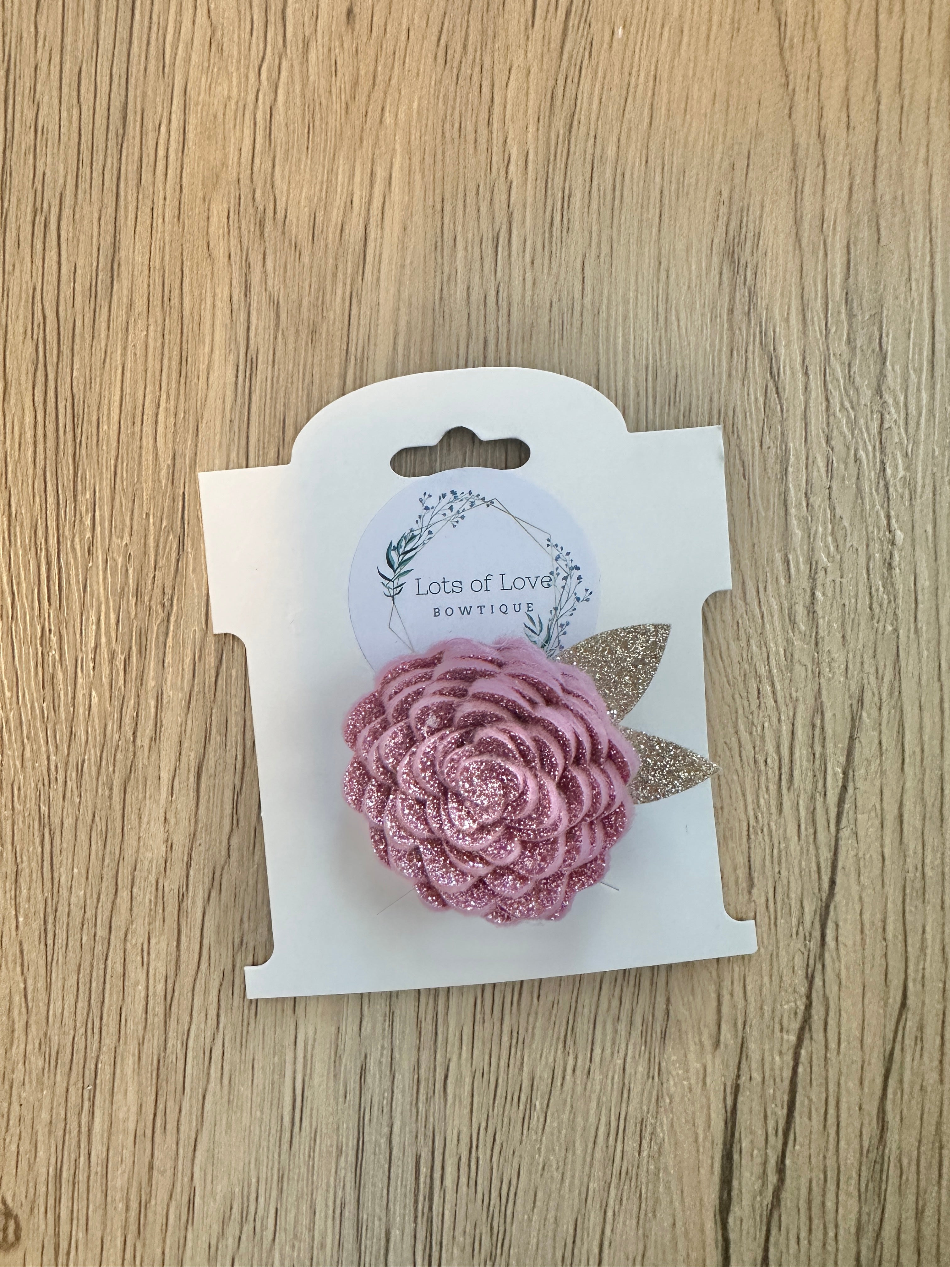 Rose Quartz Glitter Felt Flower Clip