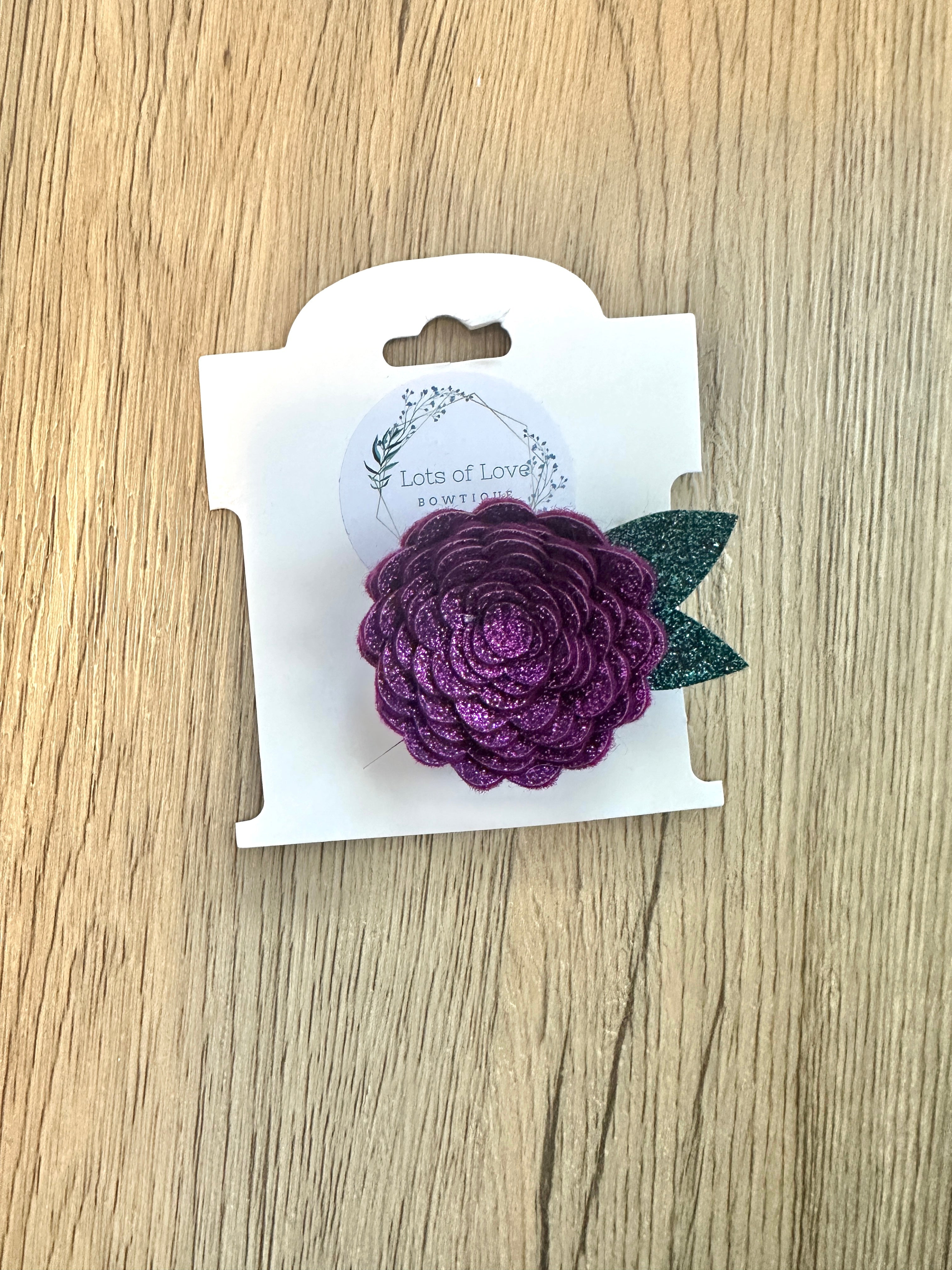 Purple Glitter Felt Flower Clip