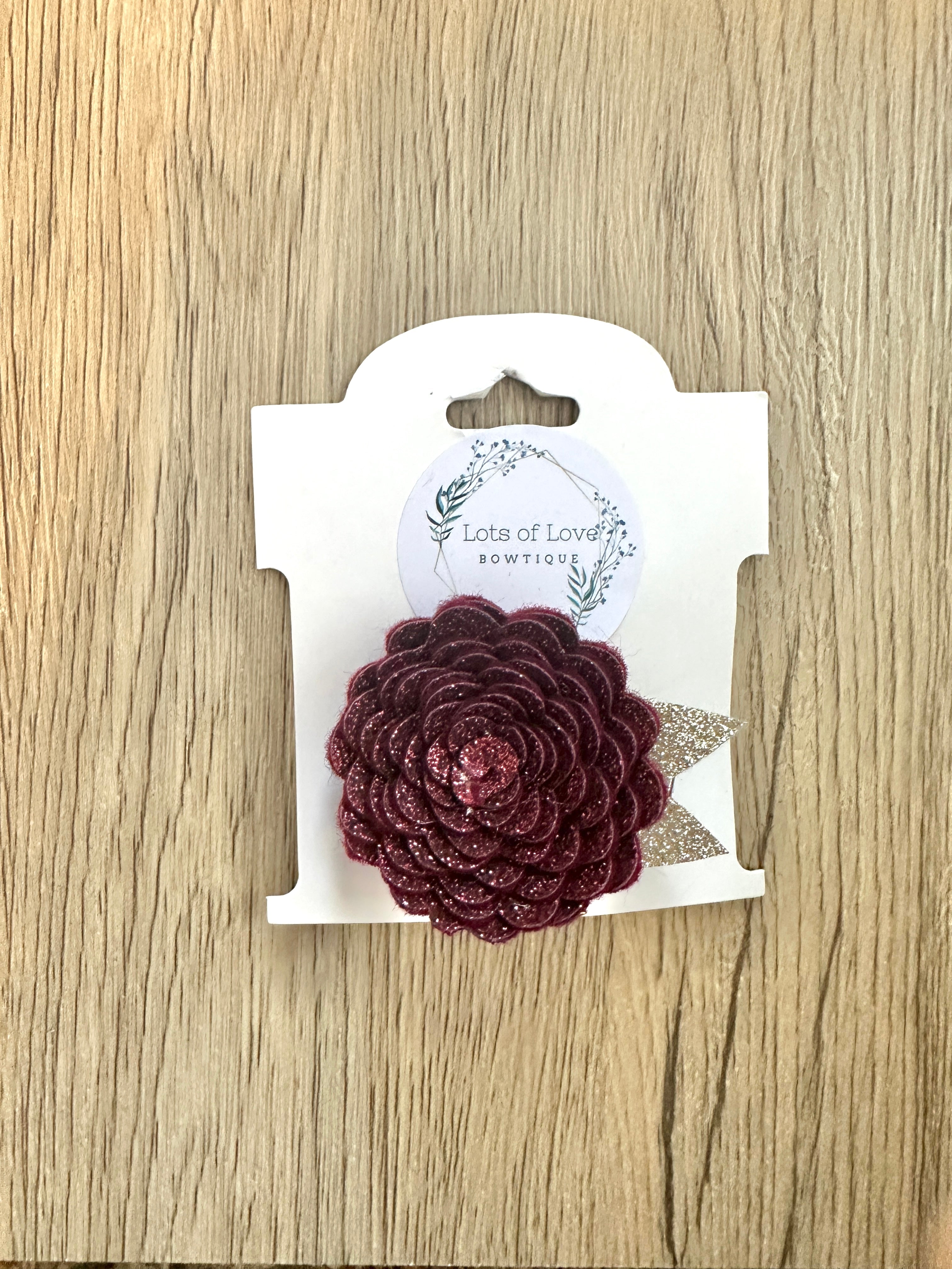 Maroon with Gold Glitter Felt Flower Clip