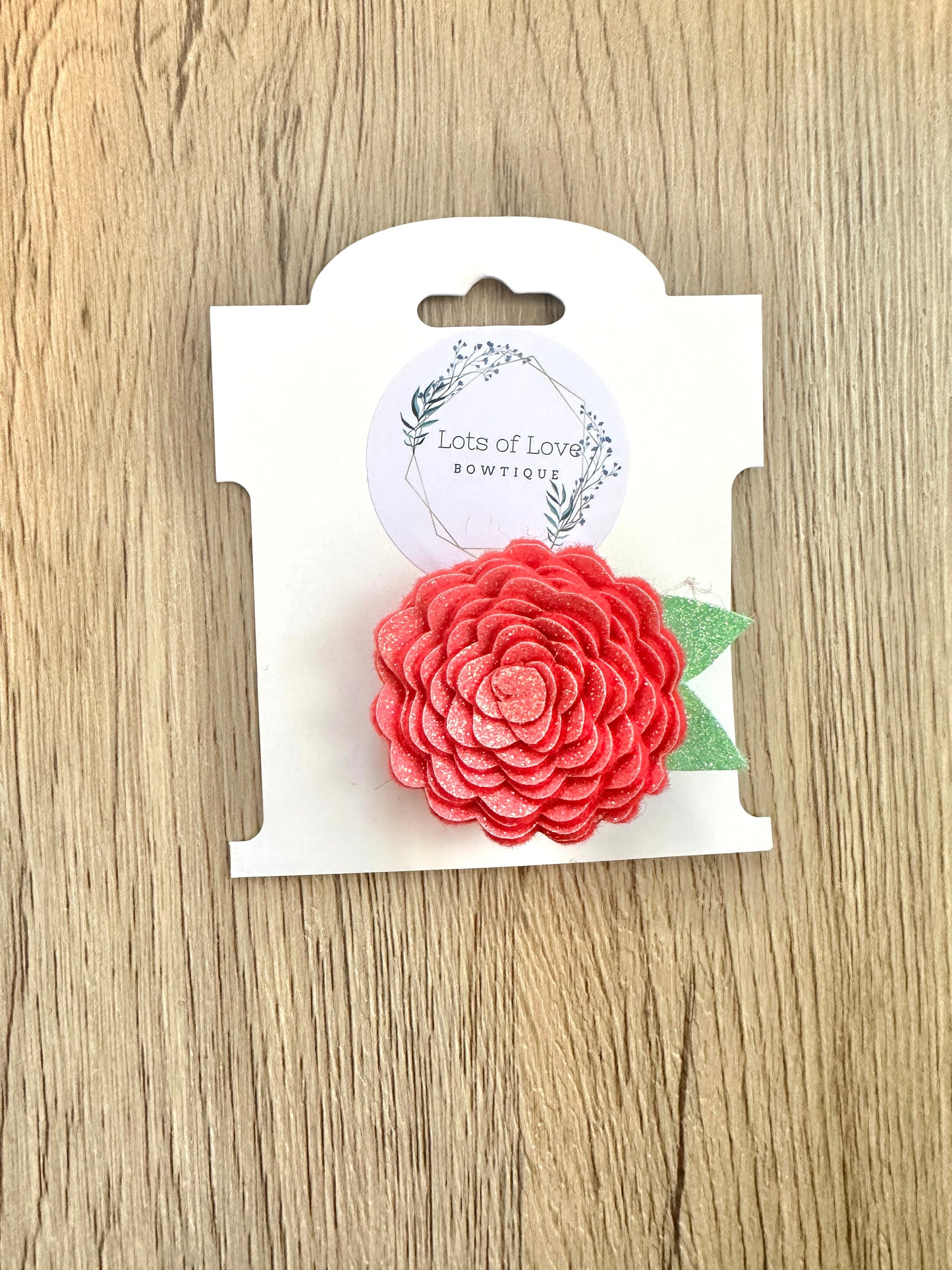 Coral Glitter Felt Flower Clip
