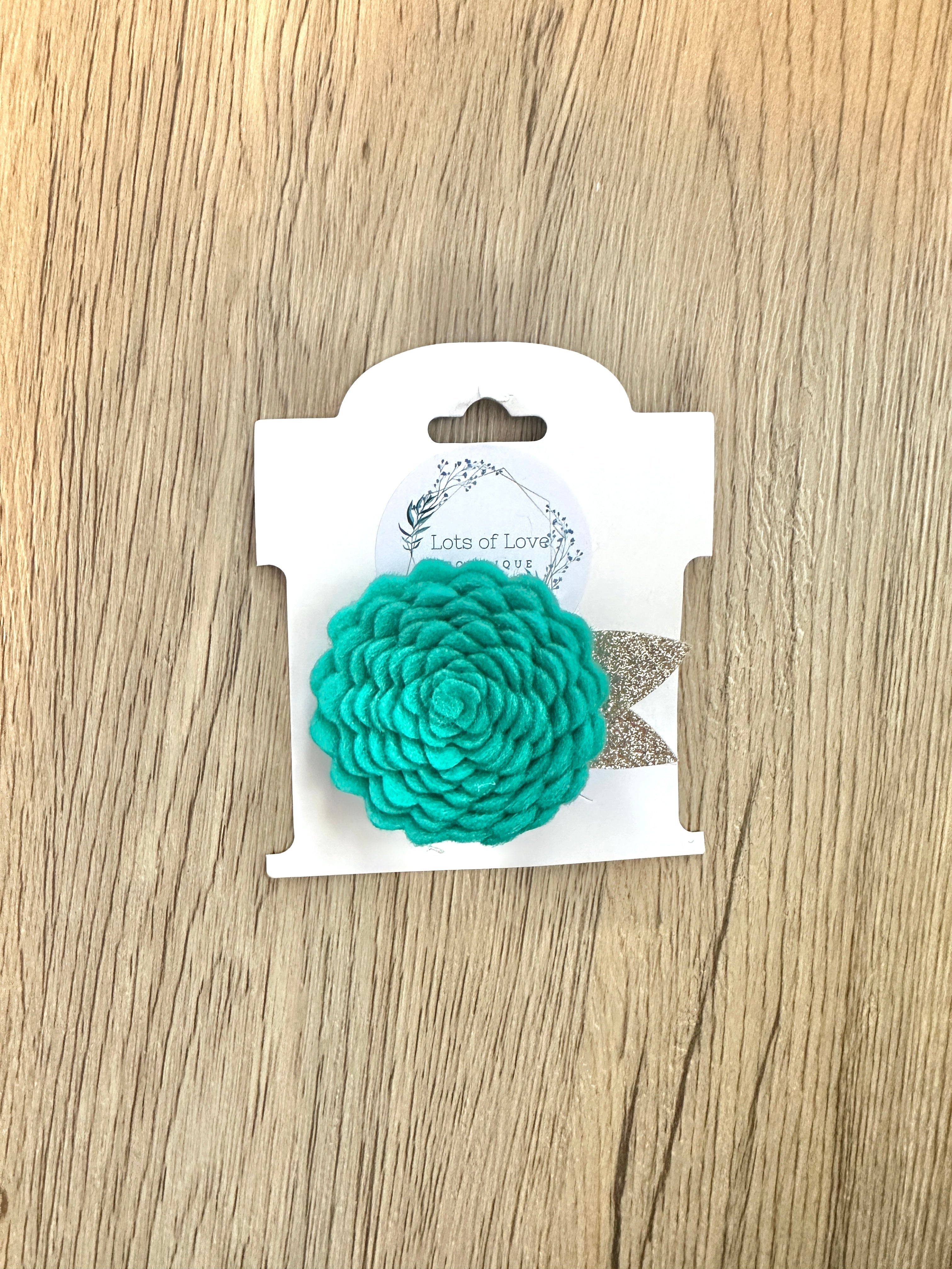 Teal Felt Flower Clip