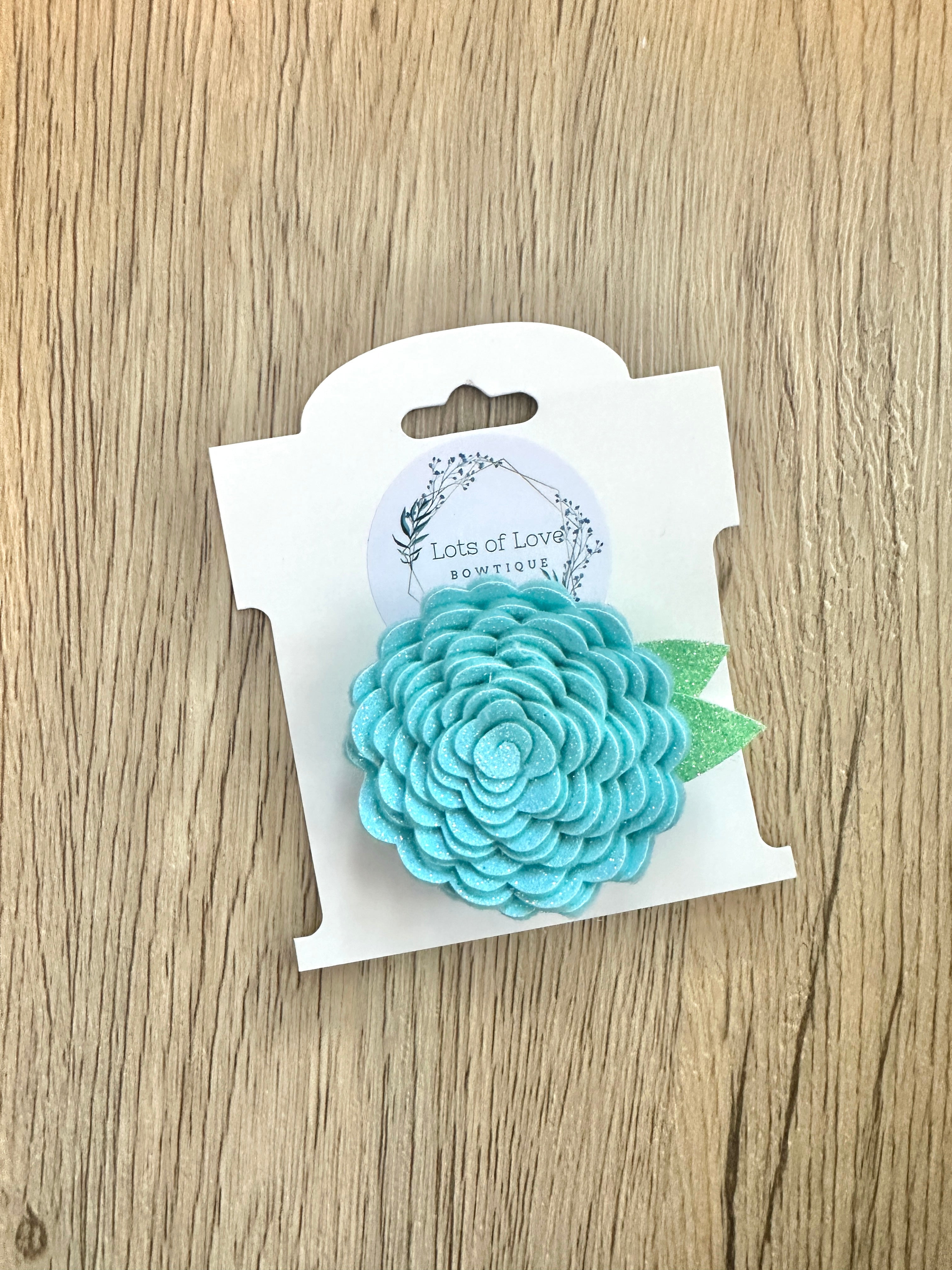 Aqua Glitter Felt Flower Clip