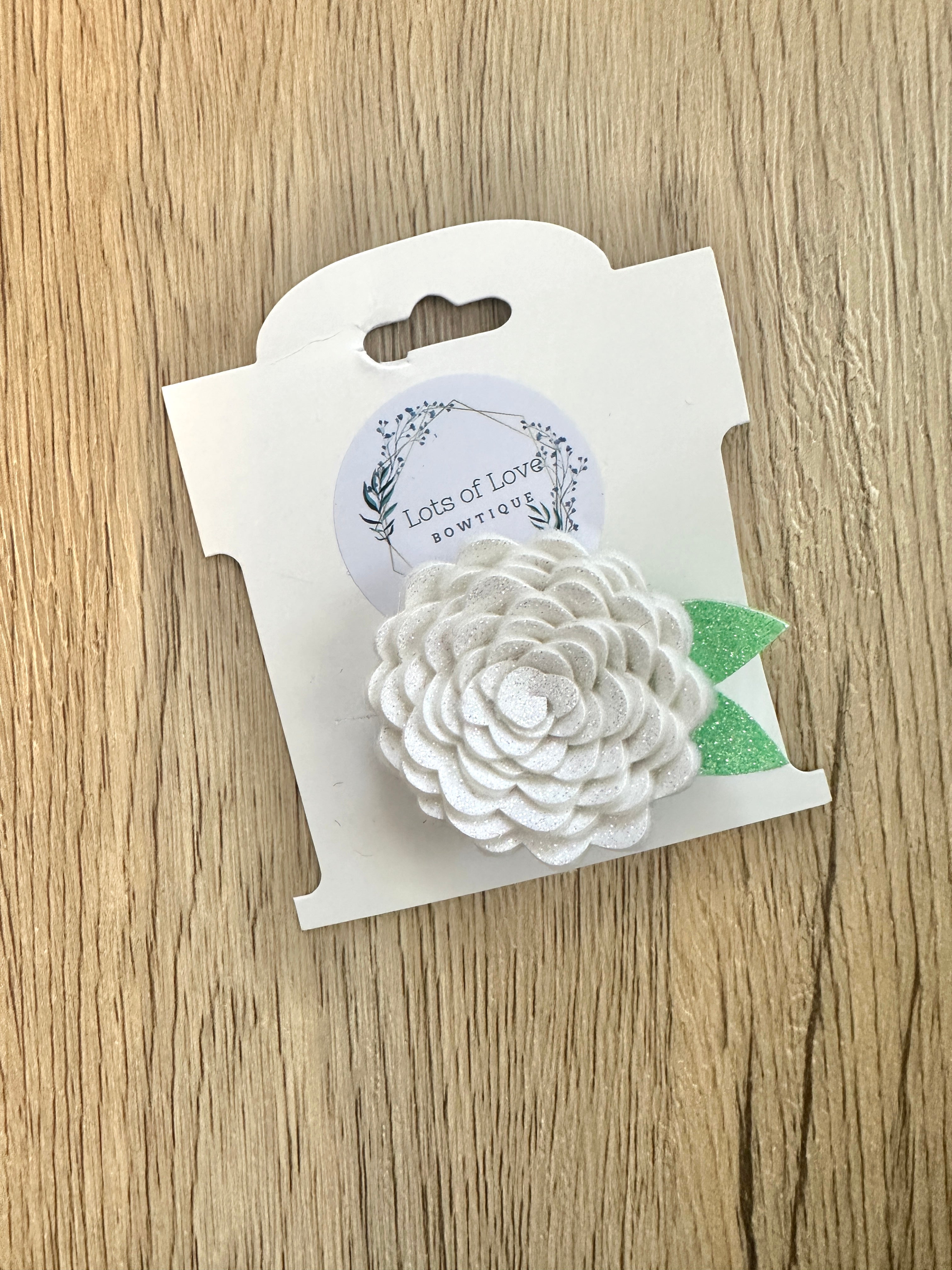 White Glitter Felt Flower Clip
