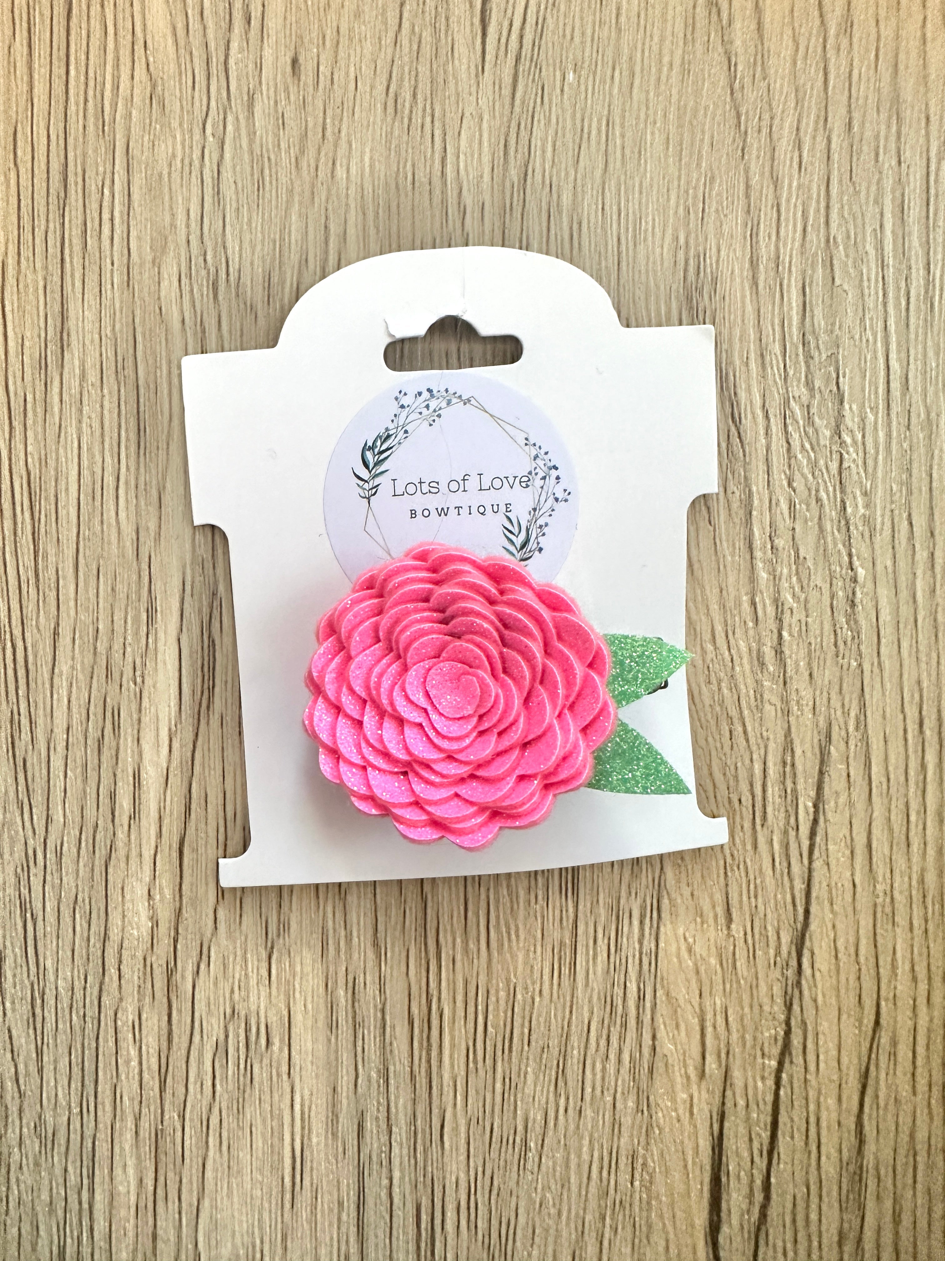 Neon Pink Glitter Felt Flower Clip