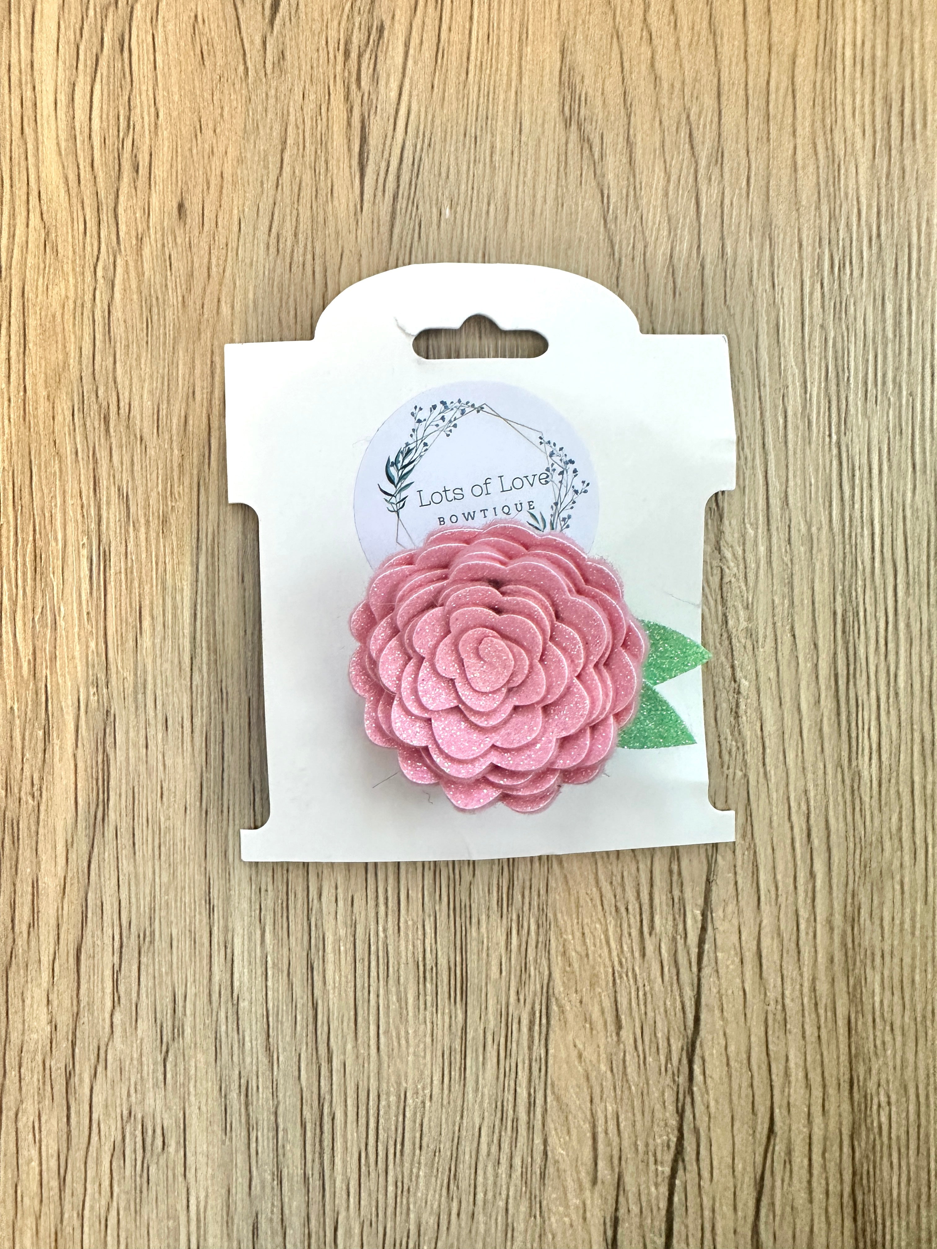 Light Pink Glitter Felt Flower Clip