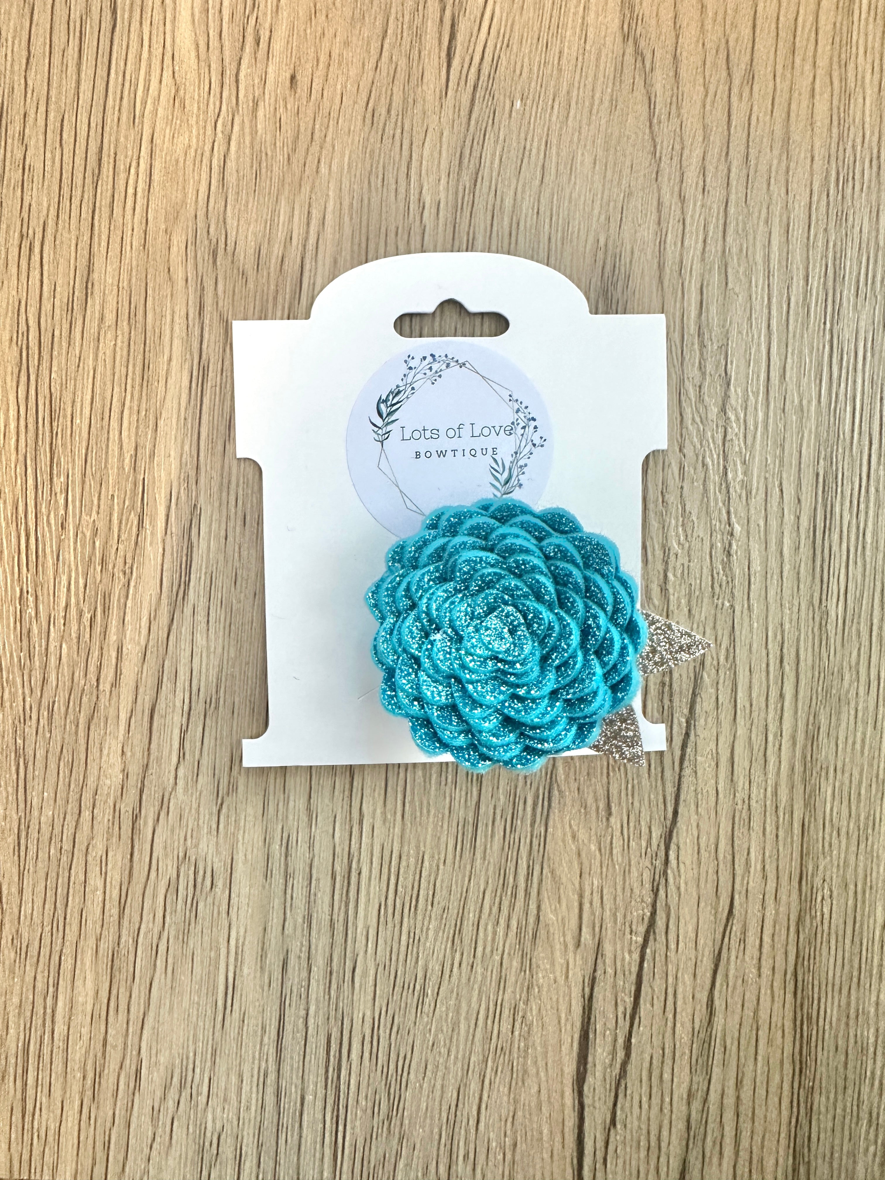 Robins Egg Glitter Felt Flower Clip