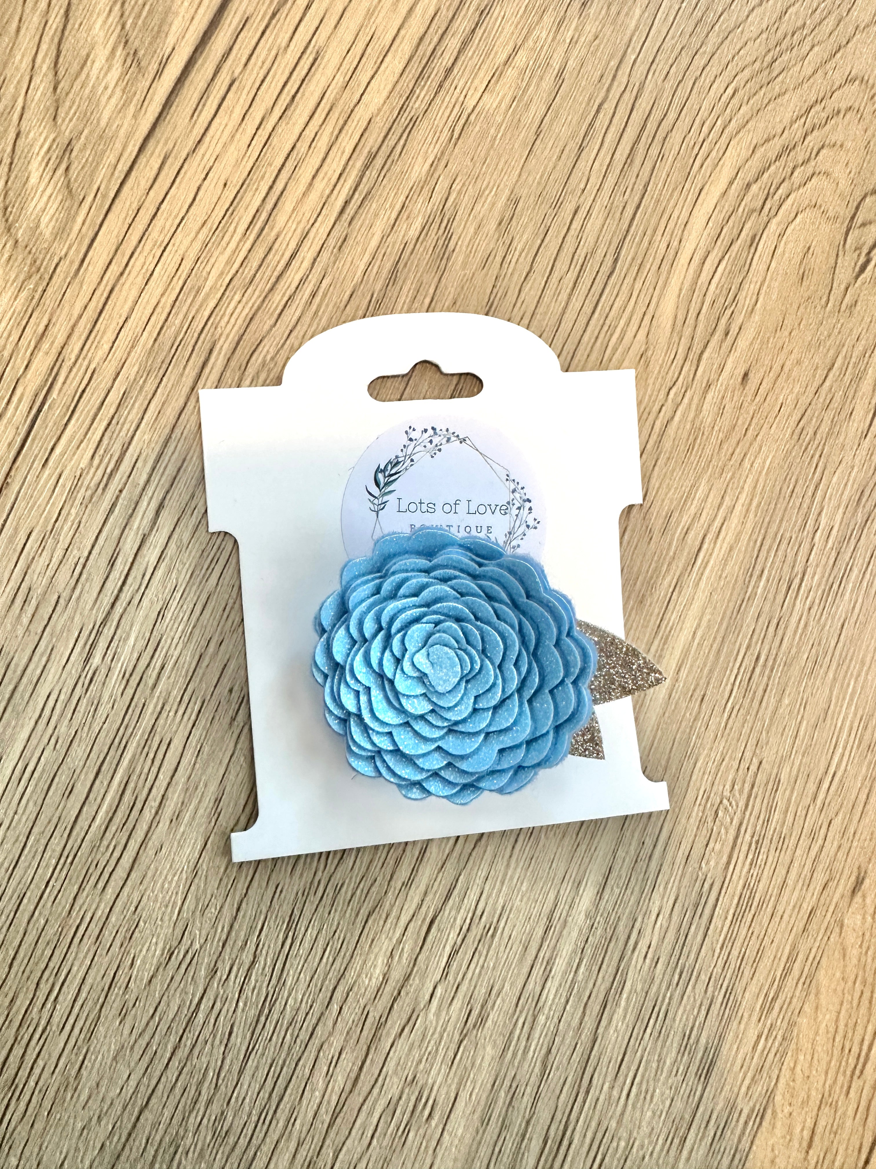 Sky Blue Glitter Felt Flower Clip