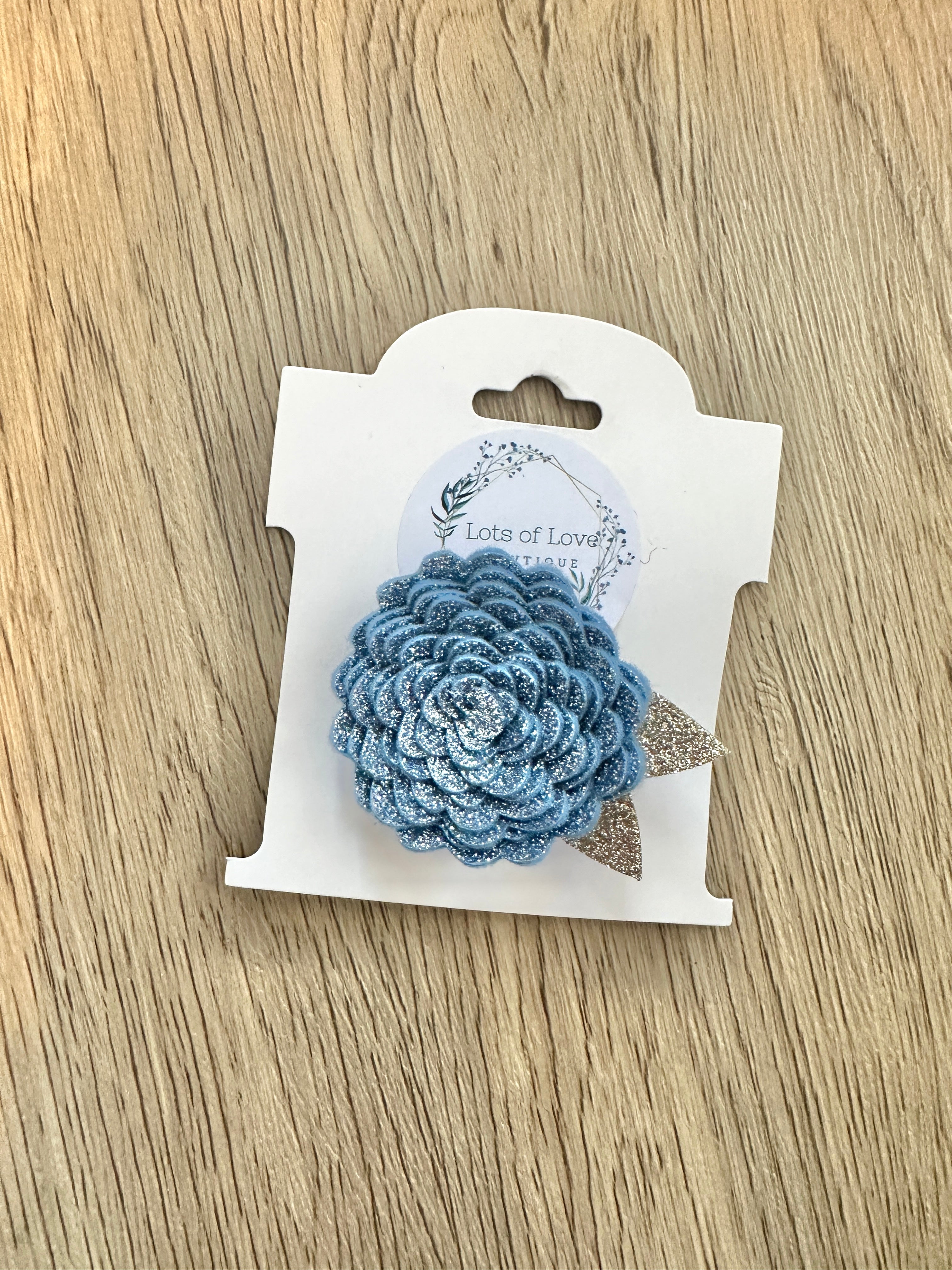 Steel Blue Glitter Felt Flower Clip