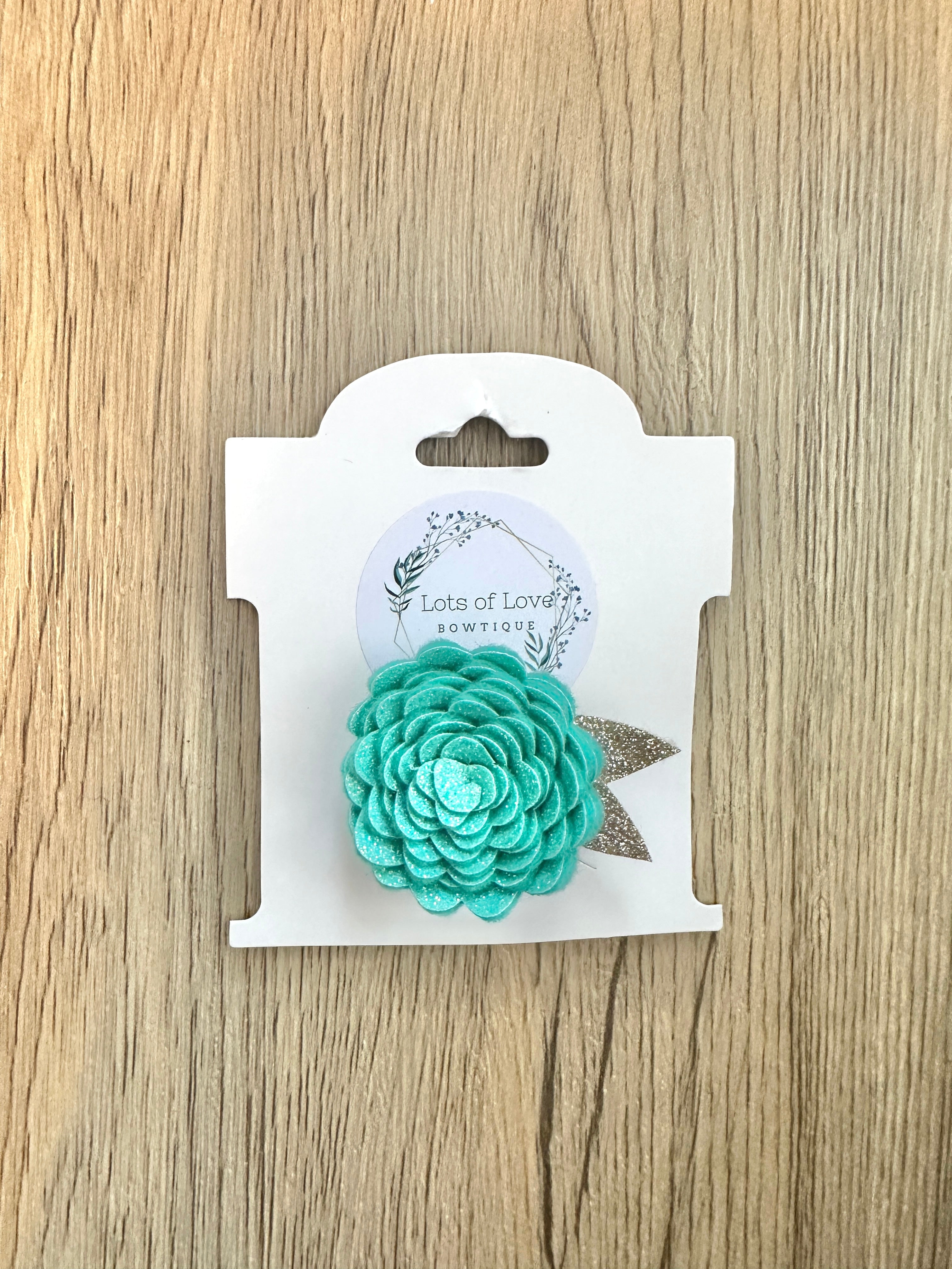 Teal Glitter Felt Flower Clip