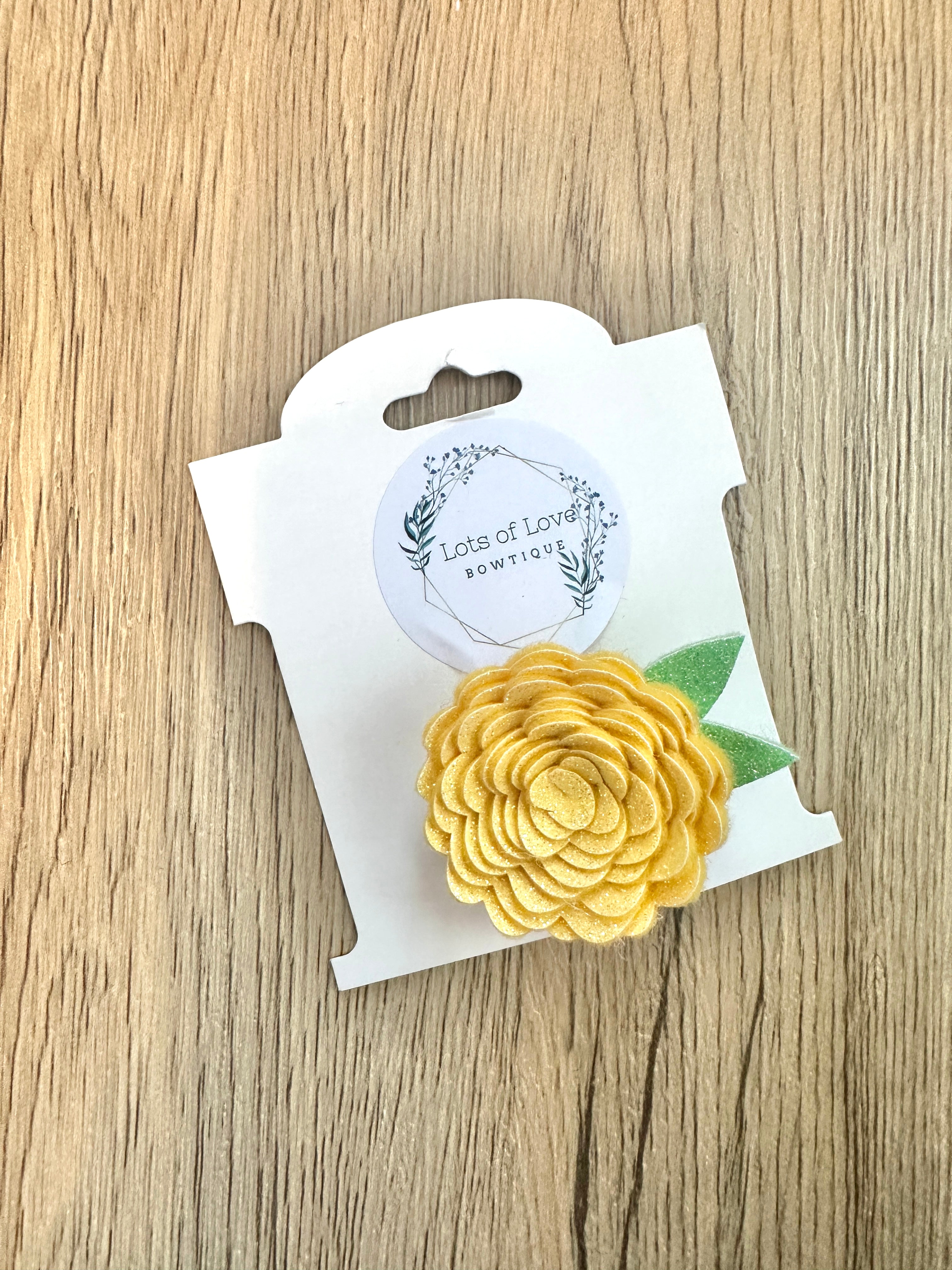 Yellow Glitter Felt Flower Clip