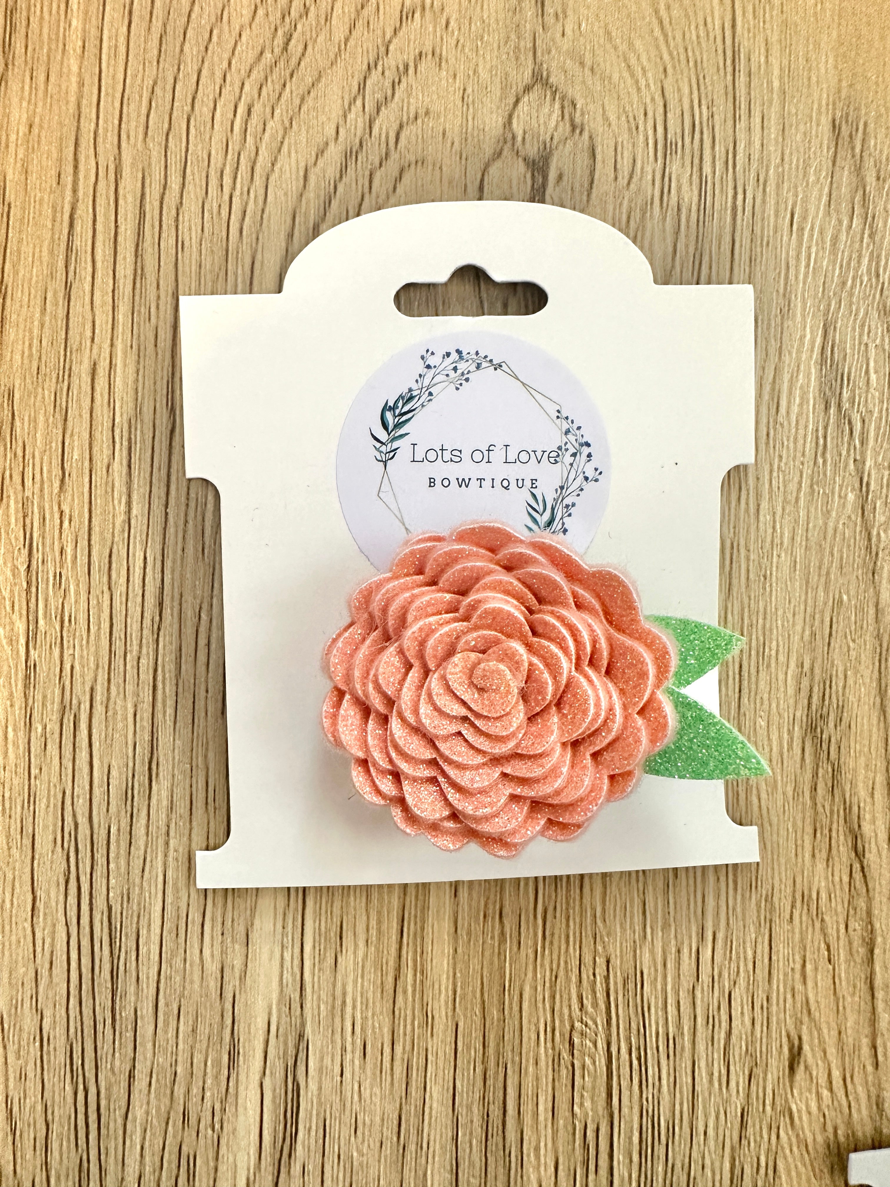 Peach Glitter Felt Flower Clip
