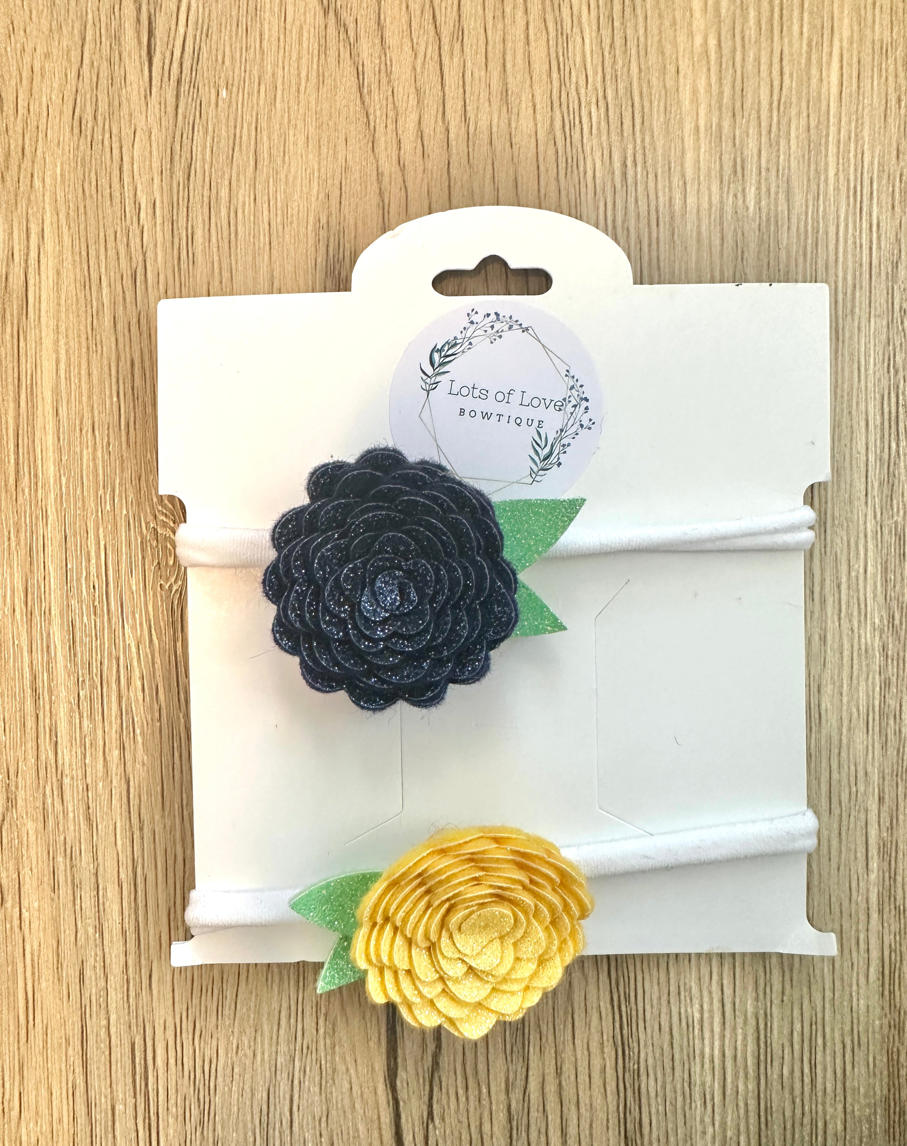 Navy and Yellow Glitter Felt flower Headband Set