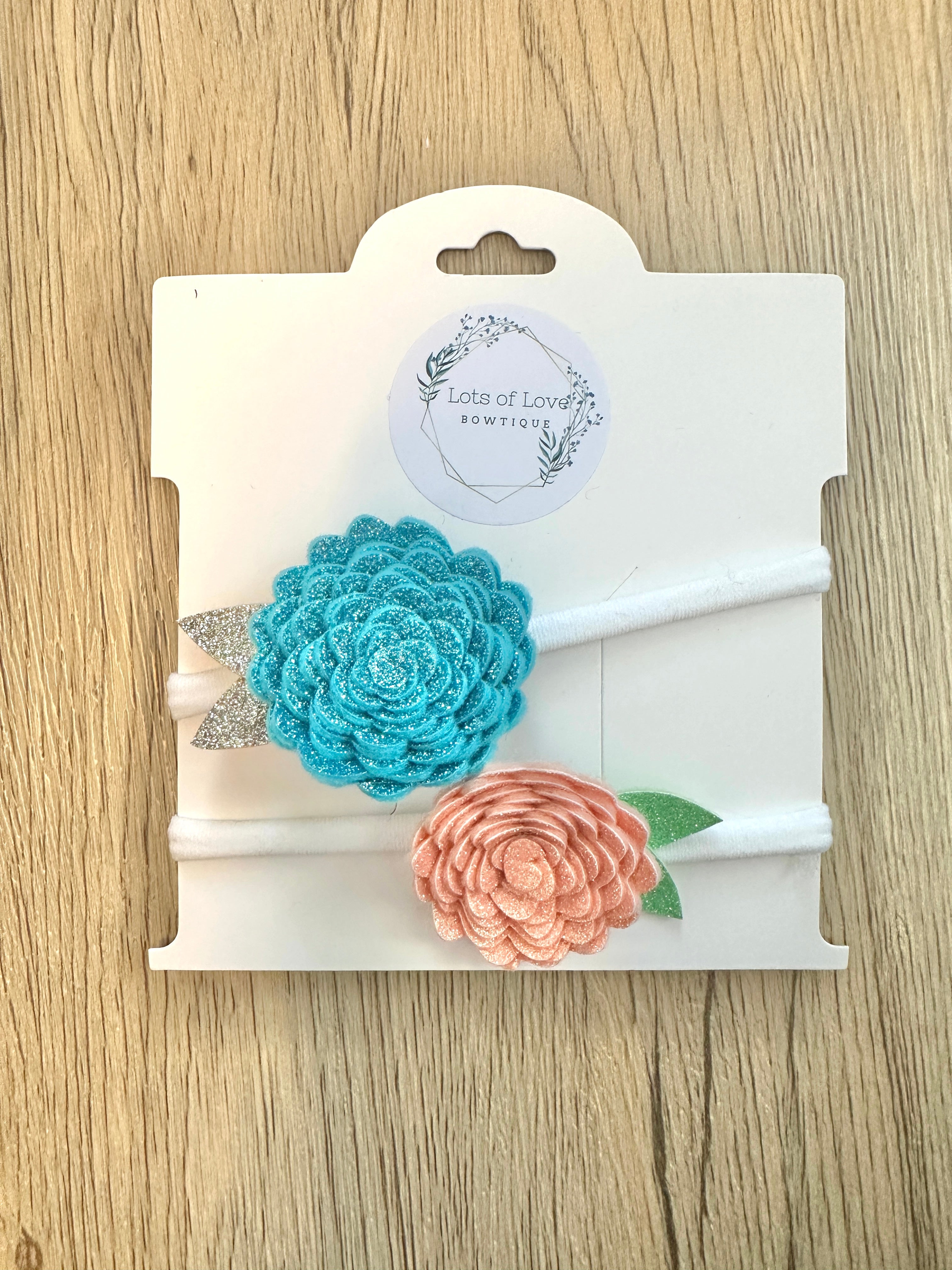 Peach and Robins Egg Glitter Felt flower Headband Set