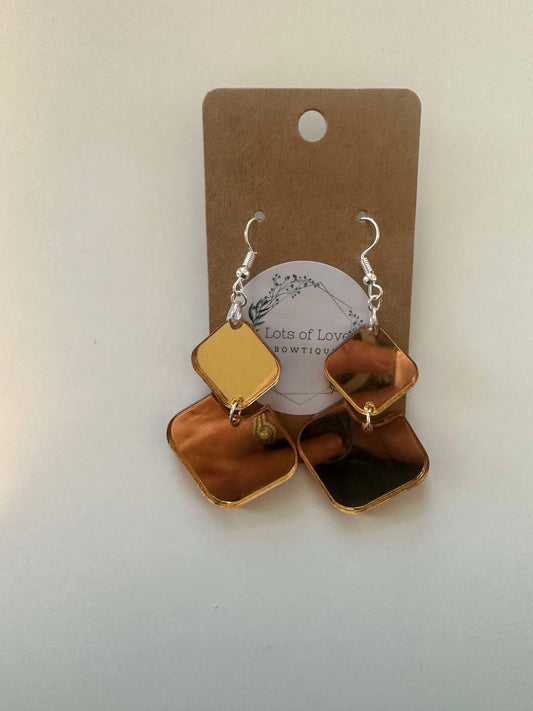 Gold Mirror Double Diamond Earrings