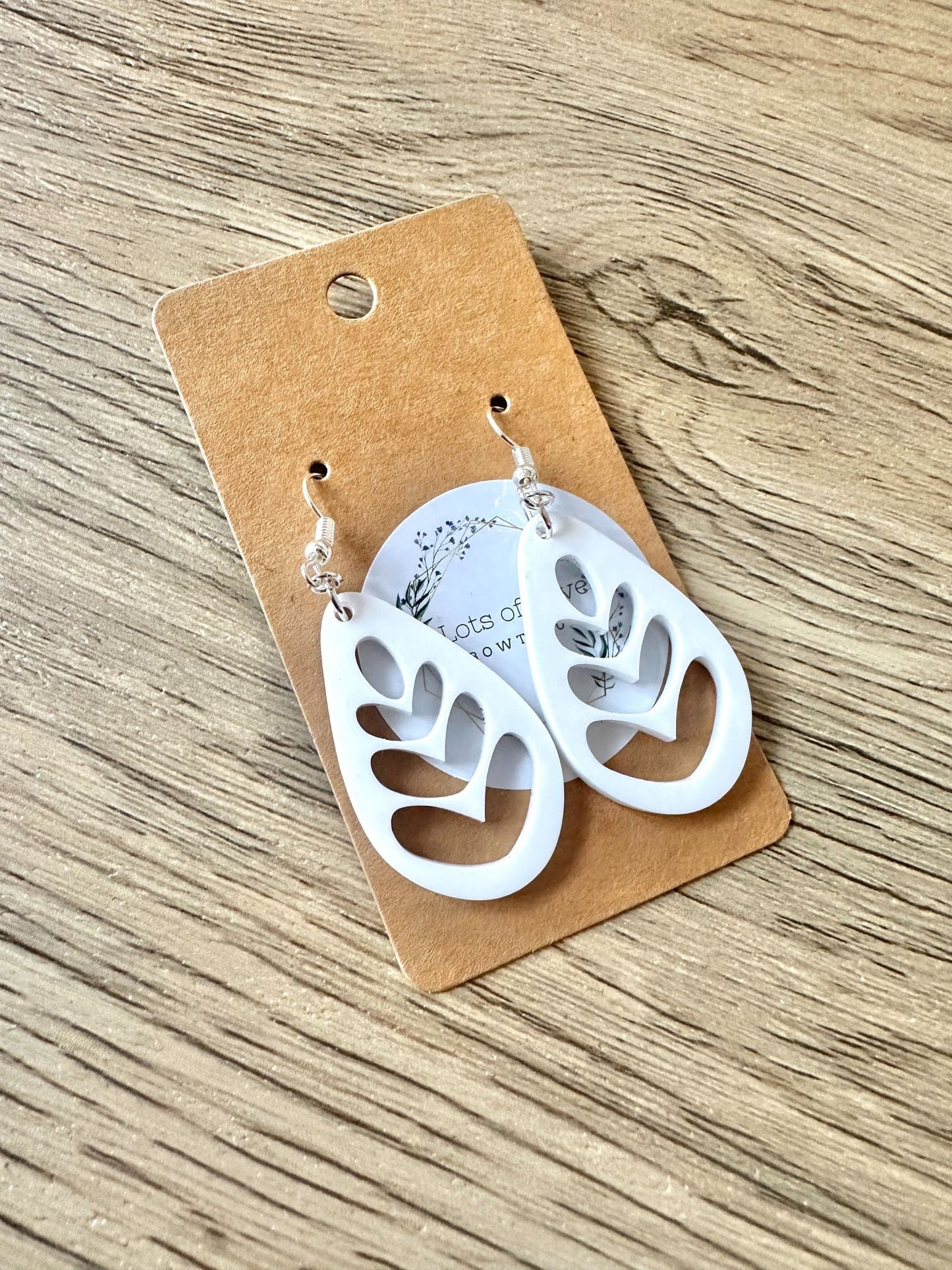 White Matte Cut out Teardrop Earrings