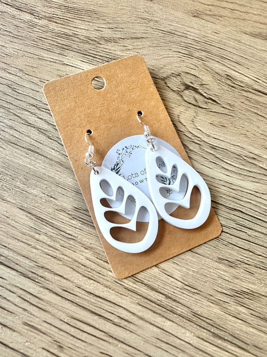 White Matte Cut out Teardrop Earrings