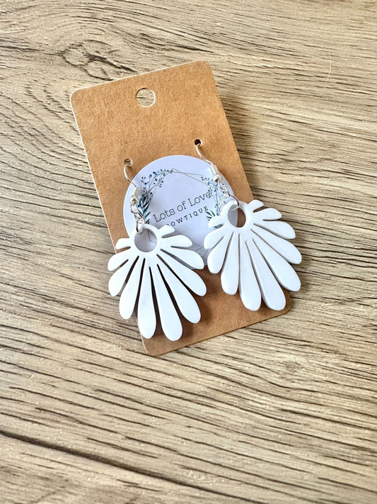 White Matte Half Fan Earrings