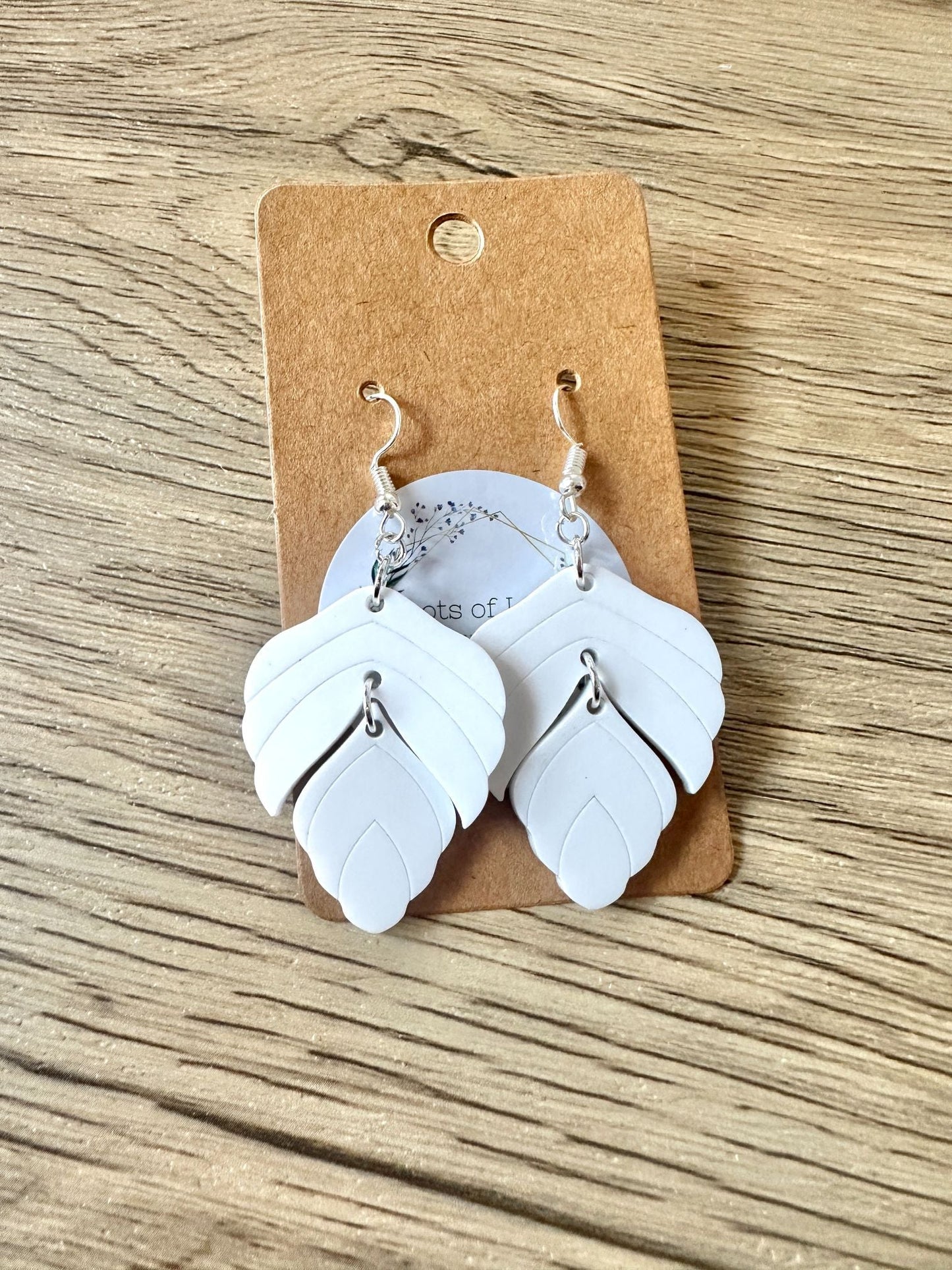 White Matte Double Leaf Earrings