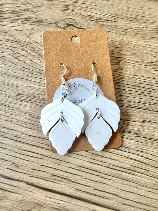 White Matte Double Leaf Earrings