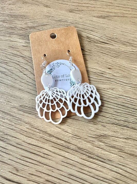 White Matte Shell Cut out Earrings