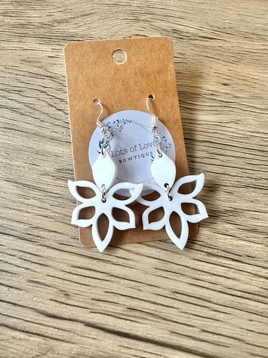 White Matte Flower Drop Earrings