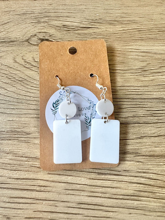 White Matte Rectangle Drop Earrings
