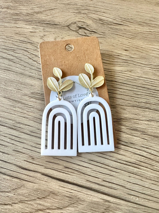 White Matte Gold Leaf Rainbow Earrings