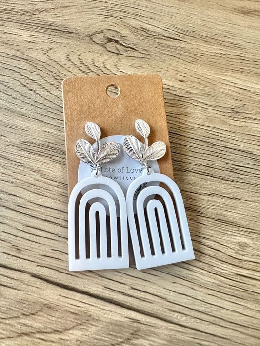 White Matte Silver Leaf Rainbow Earrings