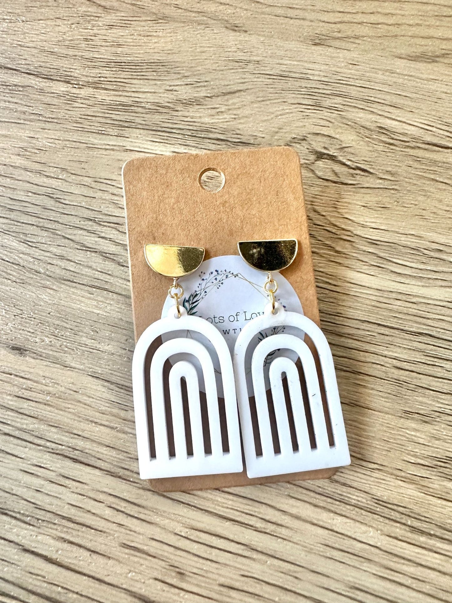 White Matte Gold Half Circle Rainbow Earrings