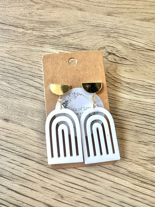 White Matte Gold Half Circle Rainbow Earrings