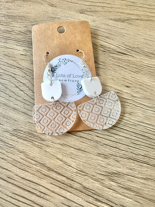 White Aztec Engraved Earrings