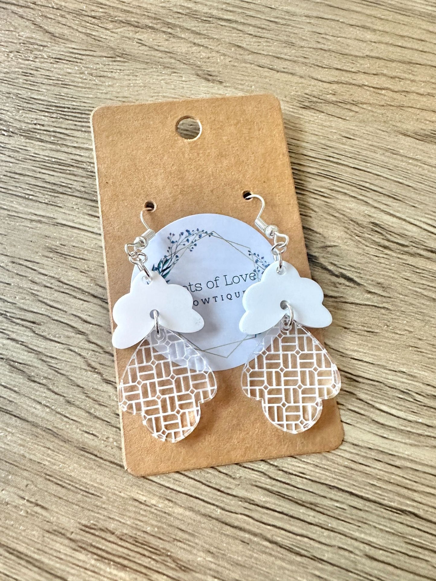 White Skinny Scalloped Engraved Earrings