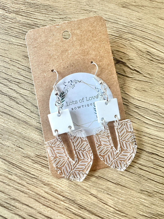 White Pointed Engraved Earrings