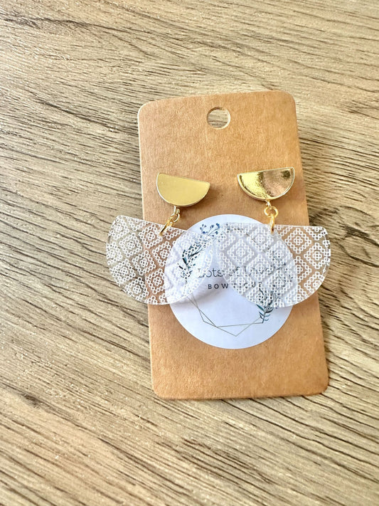 Gold Half Circle Aztec Engraved Earrings