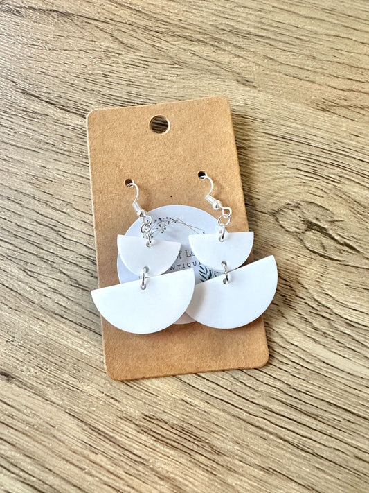 White Matte Stacked Half Circle Earrings