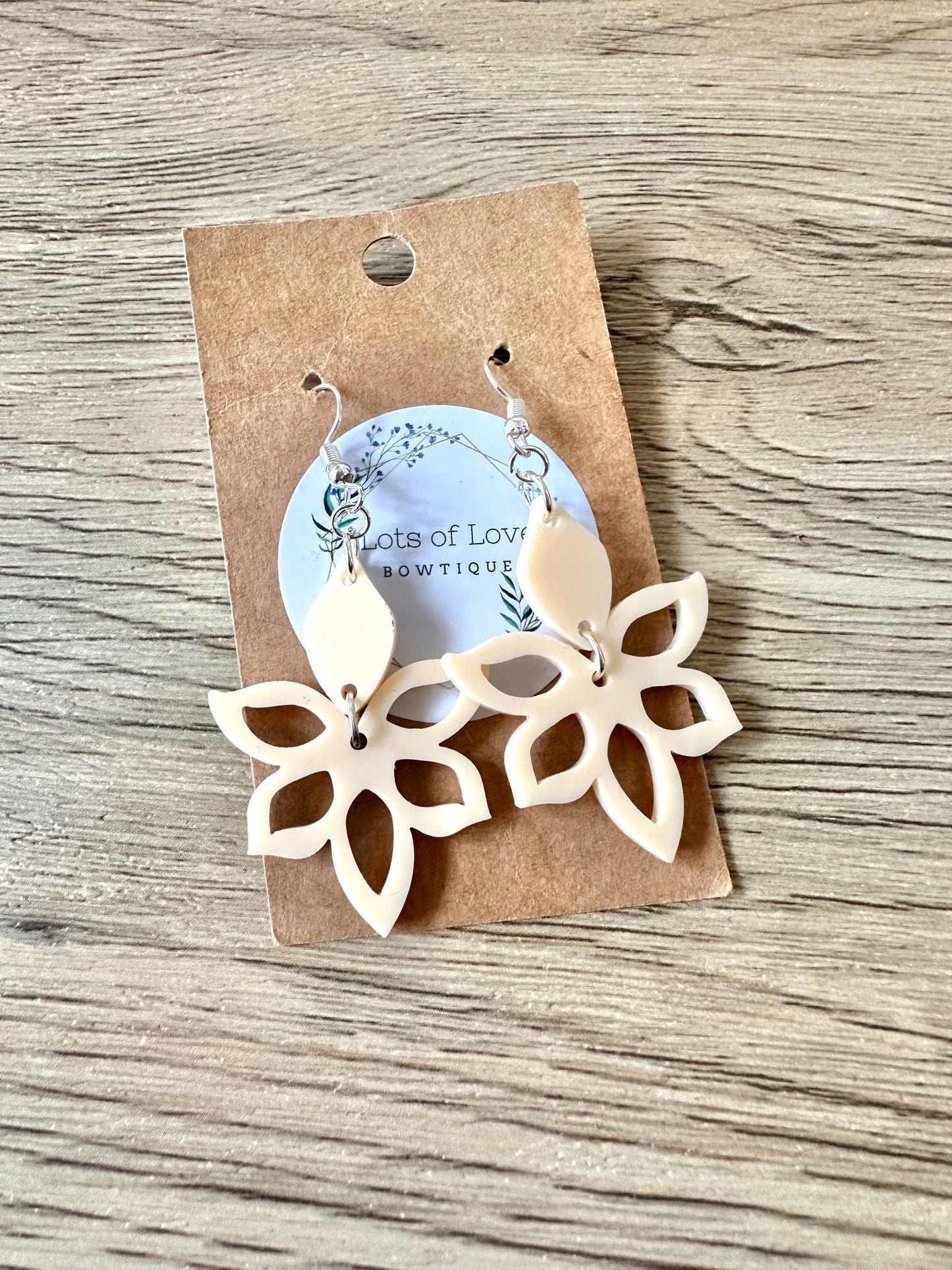 Vanilla Matte Cut out Half Flower Drop Earrings