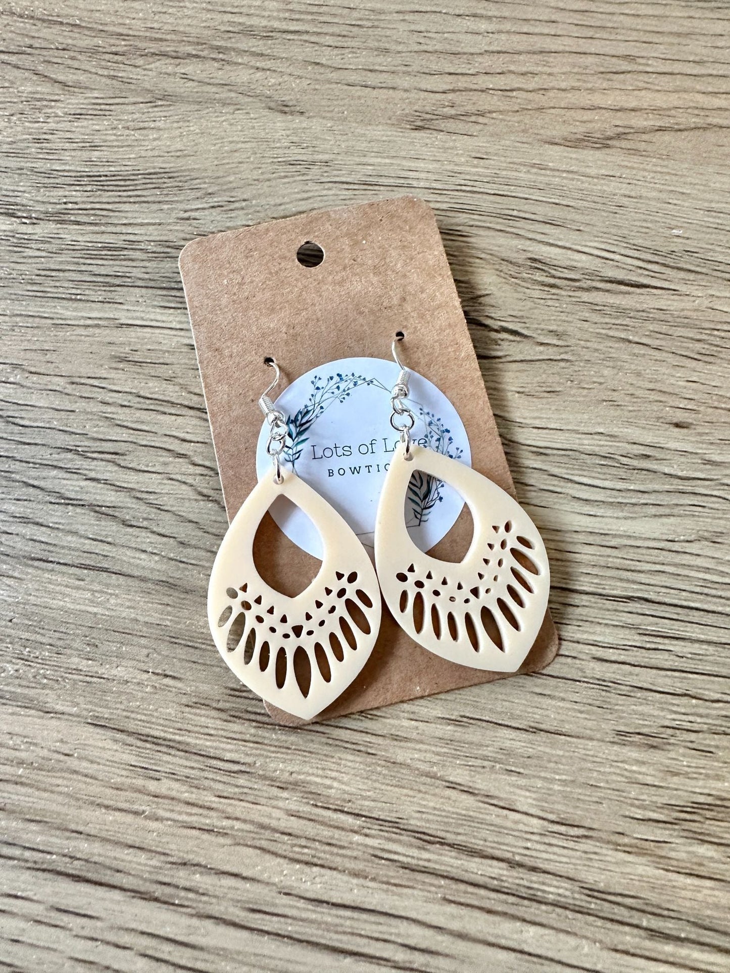 Vanilla Matte Moroccan Cut out Teardrop Earrings