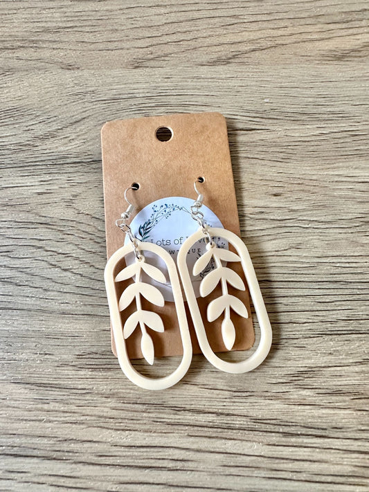 Vanilla Matte Leaf Hoop Earrings