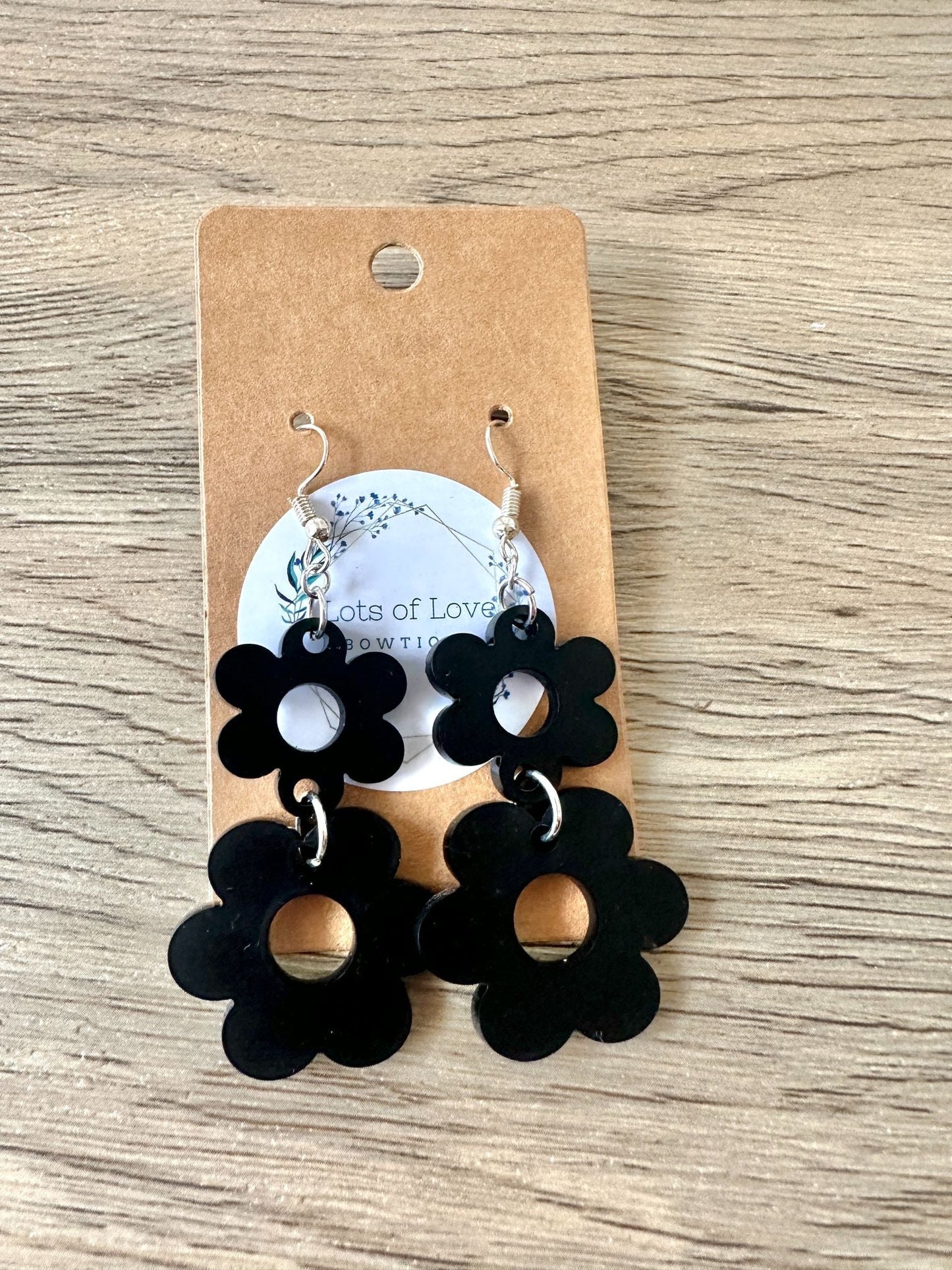 Black Matte Double Daisy Earrings