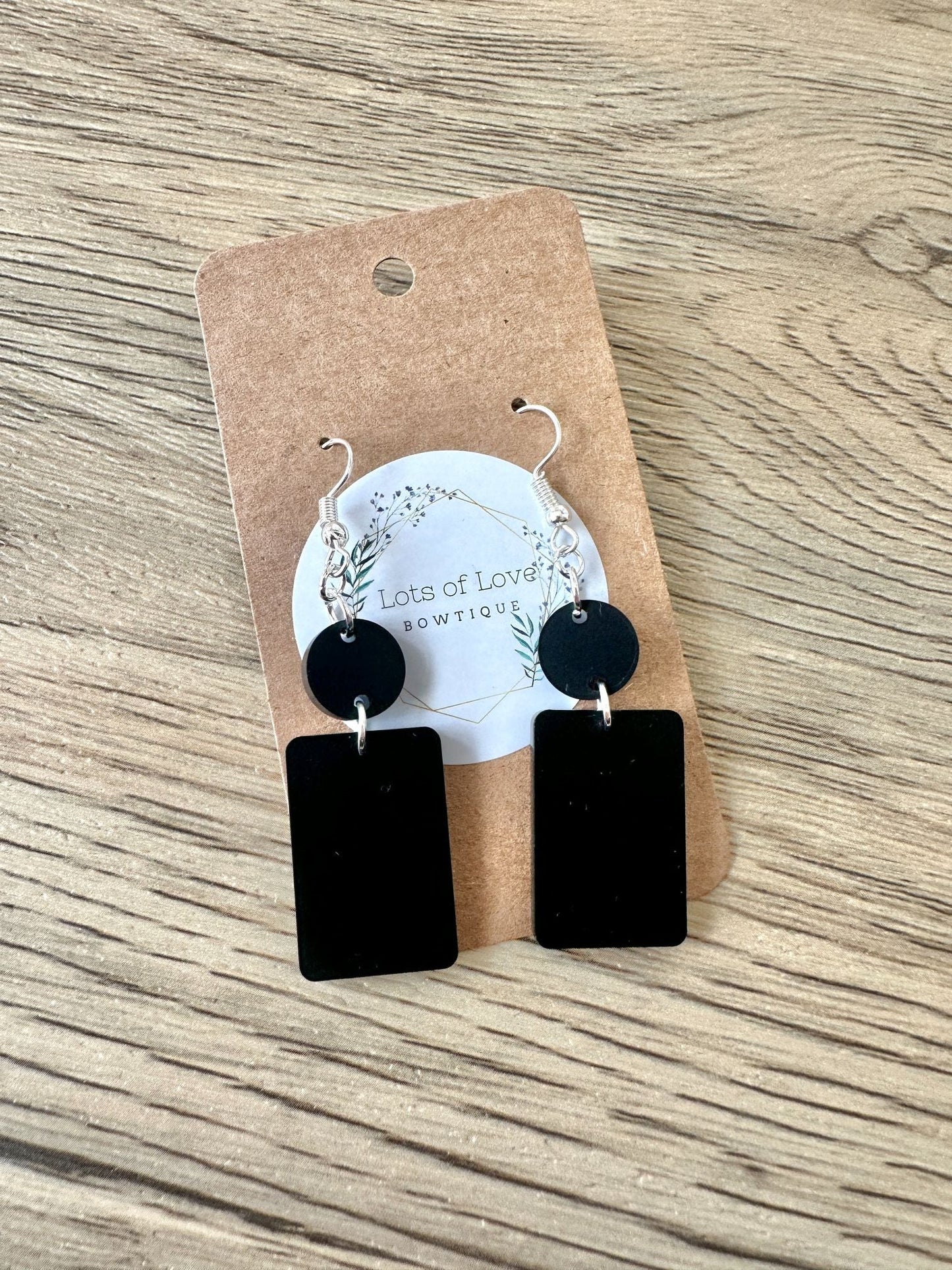 Black Matte Rectangle Drop Earrings