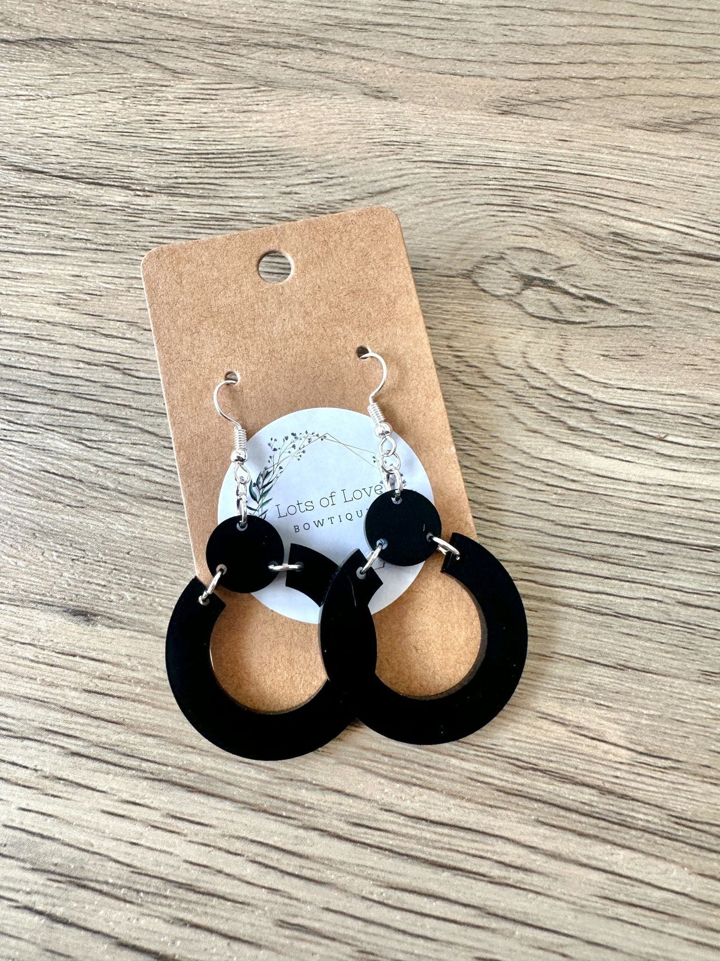Black Matte Connected Circle Earrings