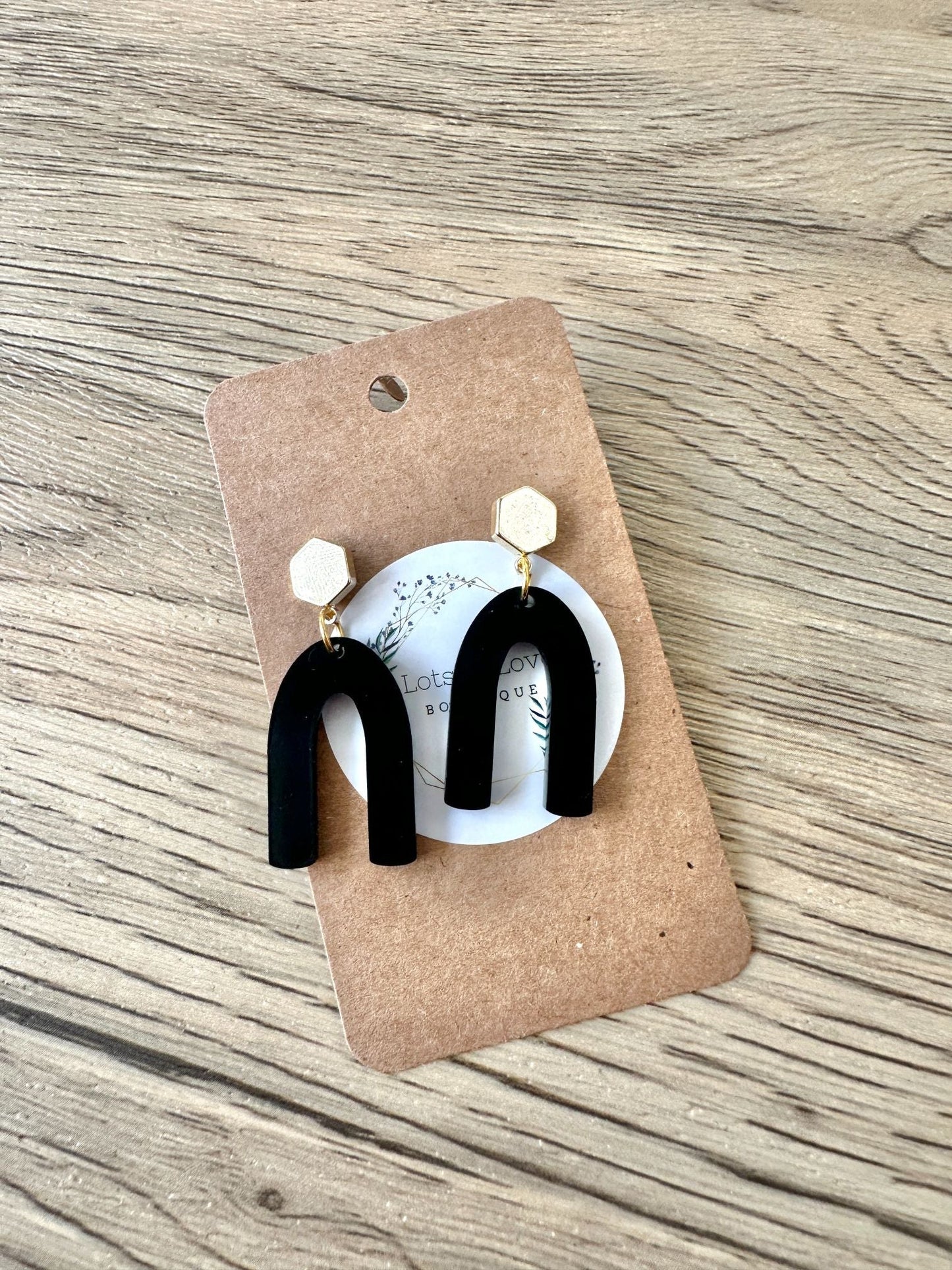 Black Matte Hexagon Arch Stud Drop Earrings