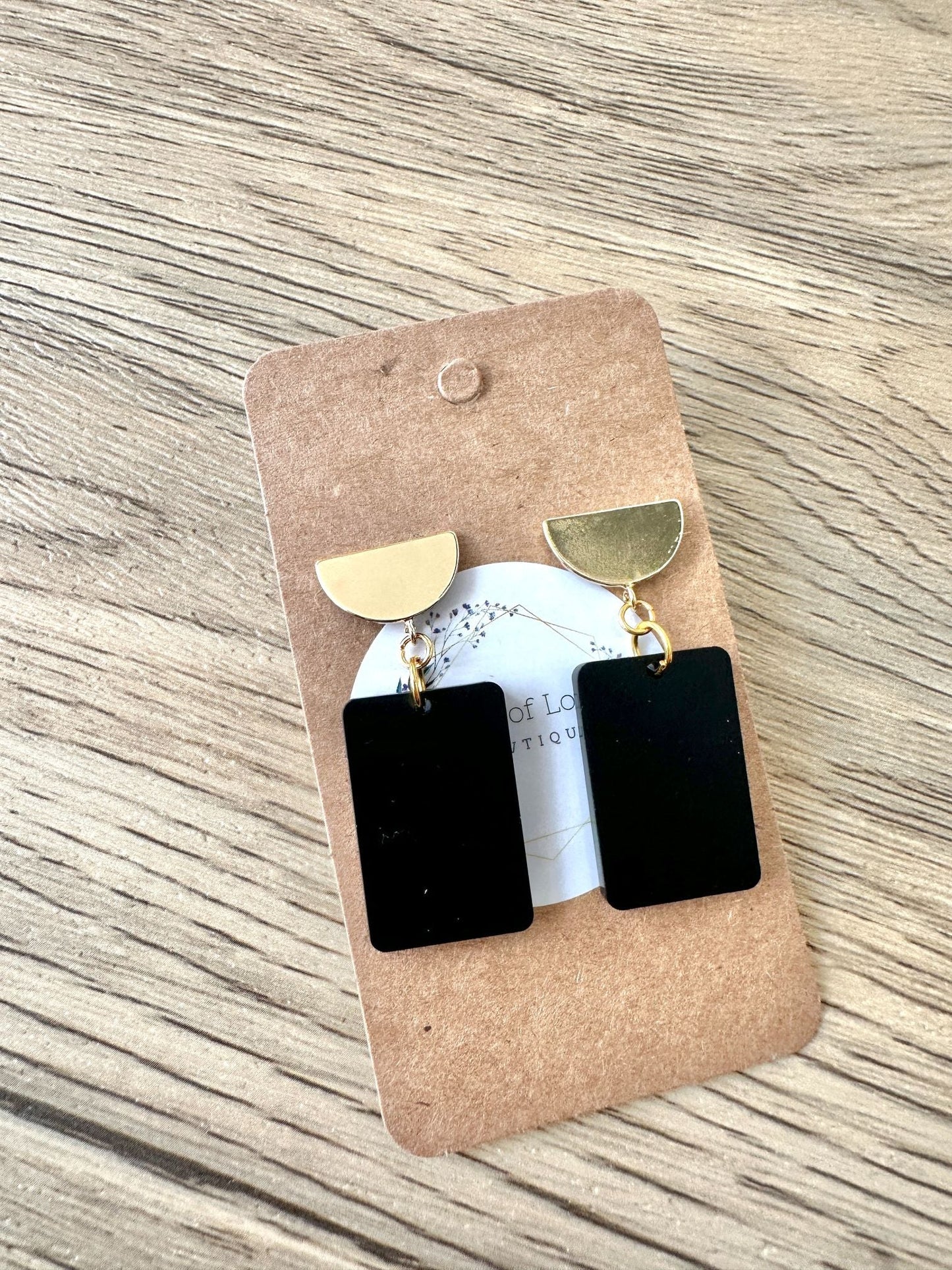 Black Matte Gold Half Circle Stud Drop Earrings