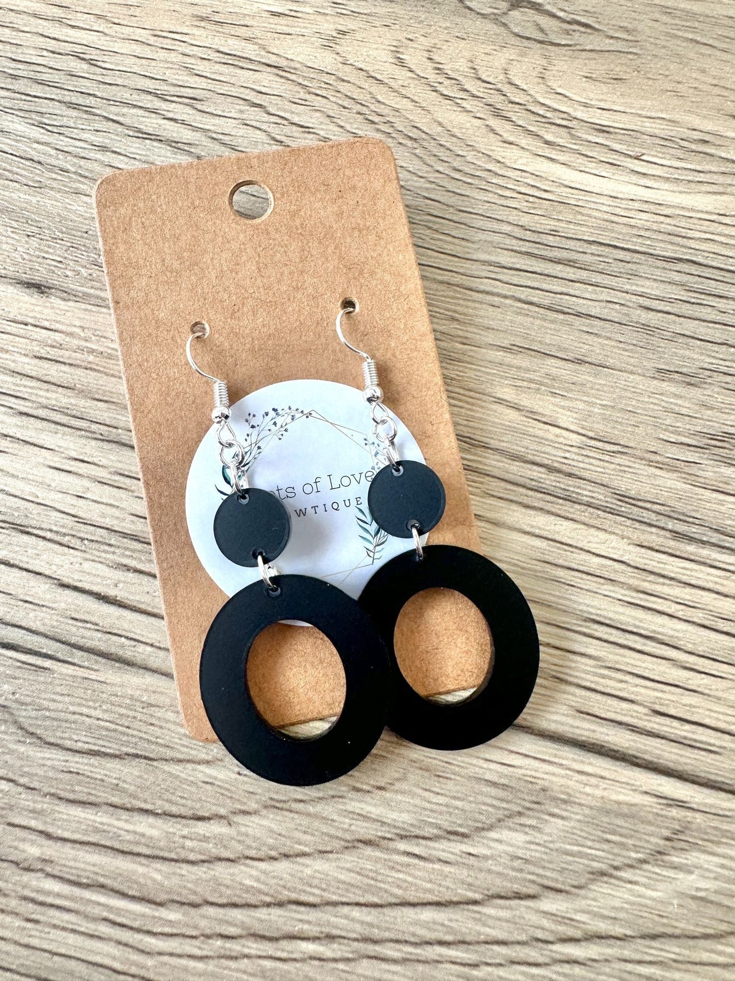 Black Matte Circle Drop Earrings